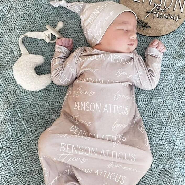 Solid Stone Personalized Newborn Baby Knot Gown