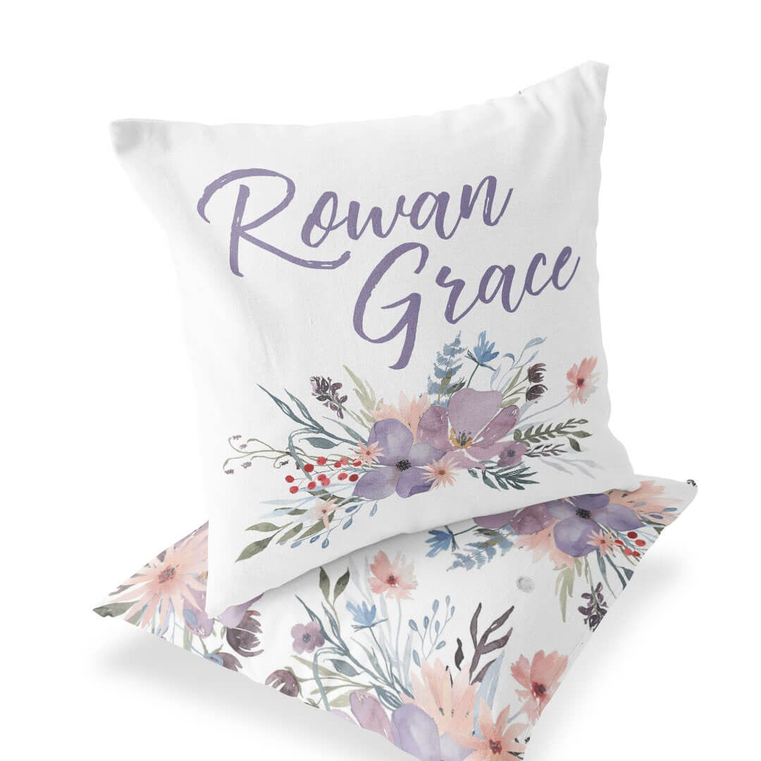 Rowan's Dusty Purple Floral Personalized Accent Pillow