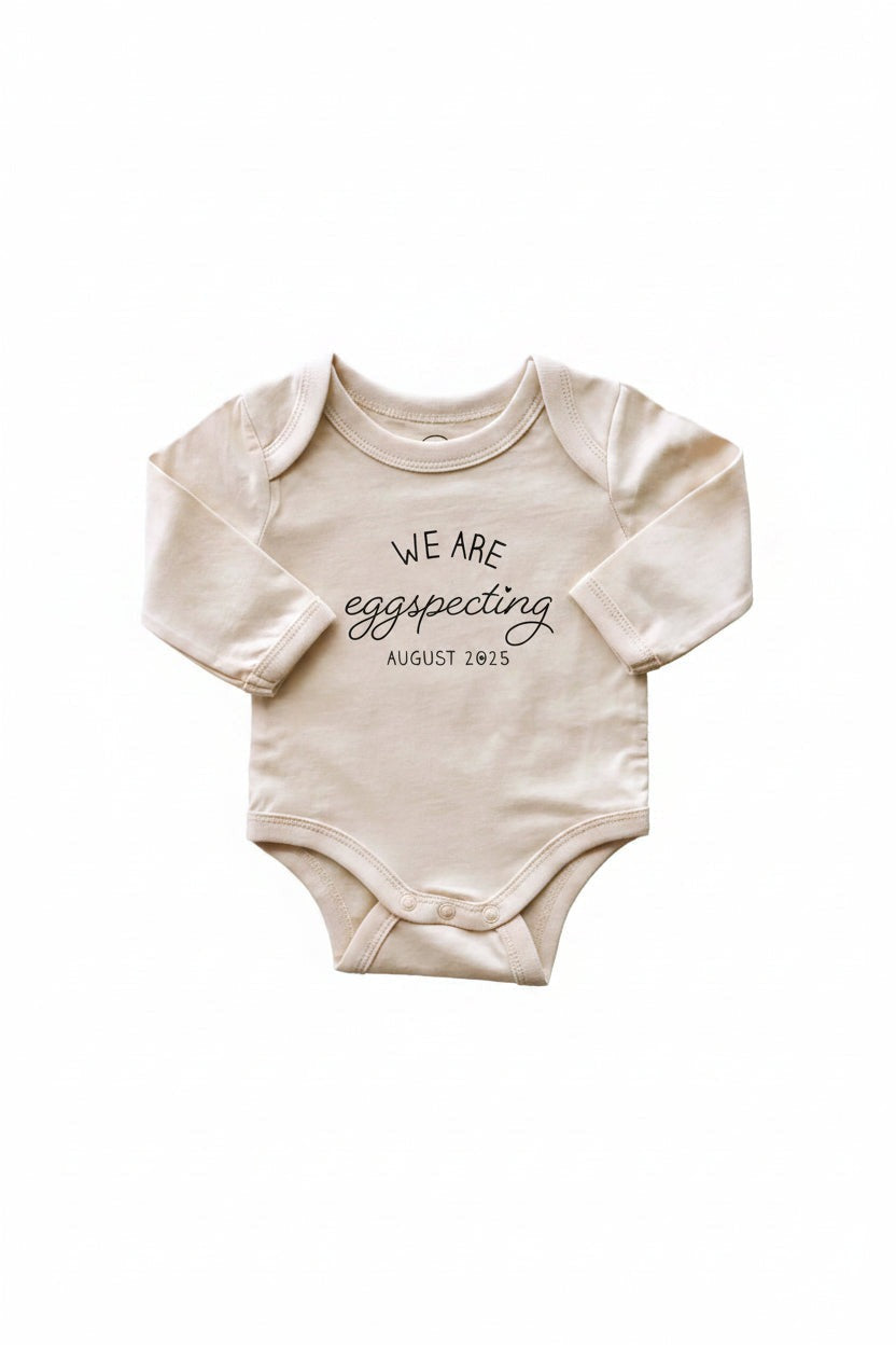 Personalized Eggspecting Long Sleeve Graphic Bodysuit | Natural
