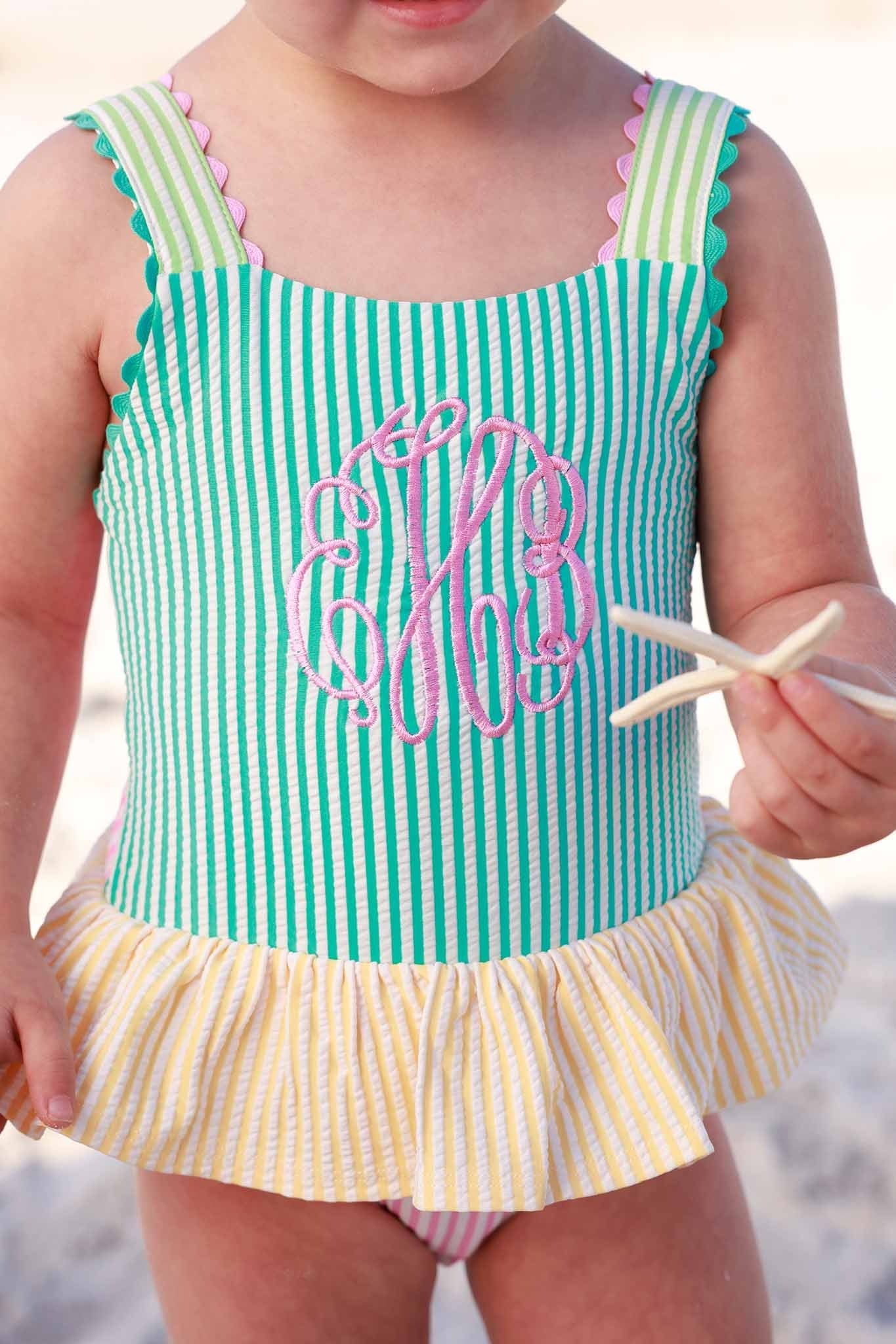 One-Piece Skirt with Bow Back | Multicolor Seersucker Wholesale