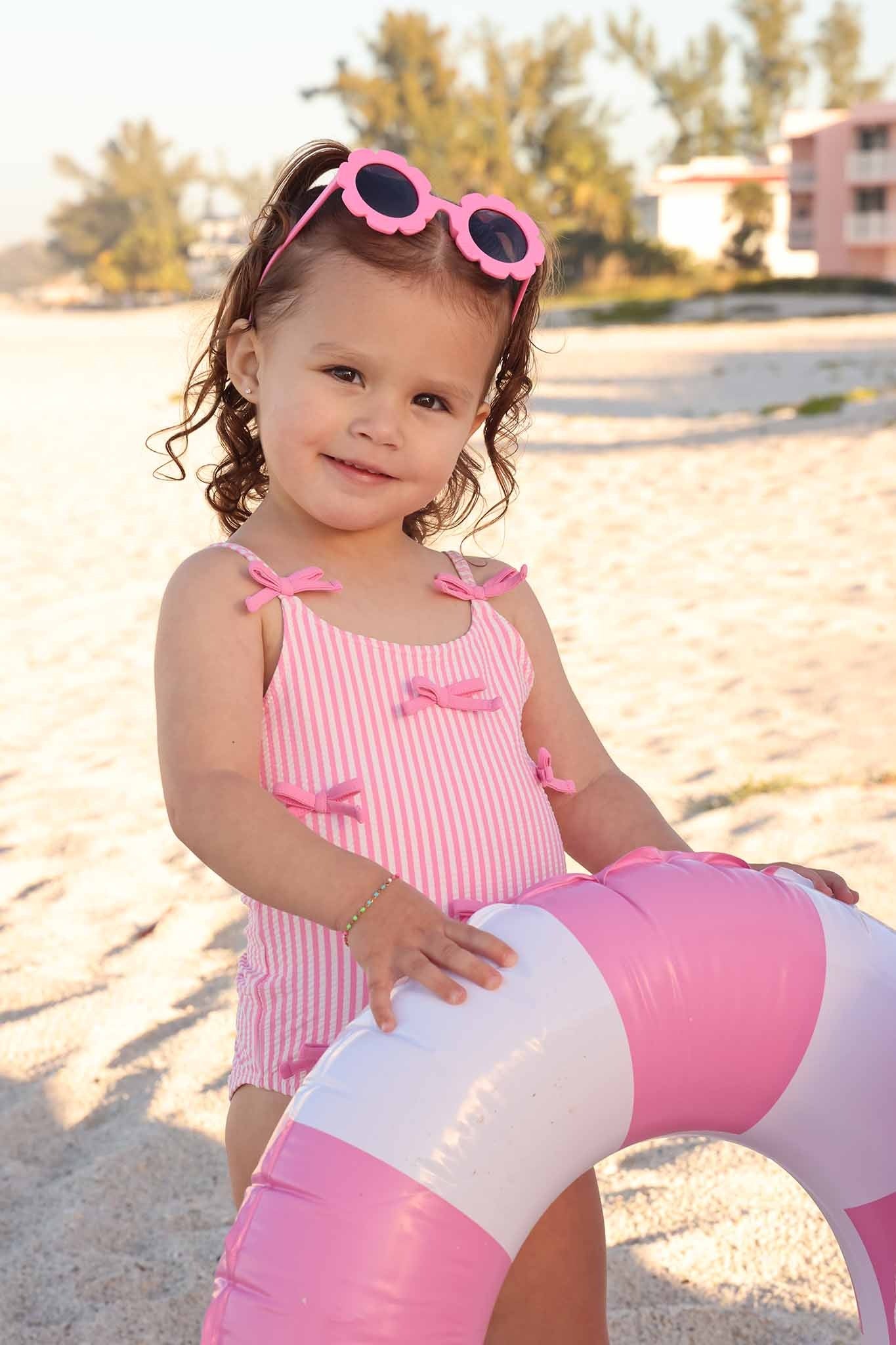 Tiny Bows One Piece | Seersucker Dusty Pink