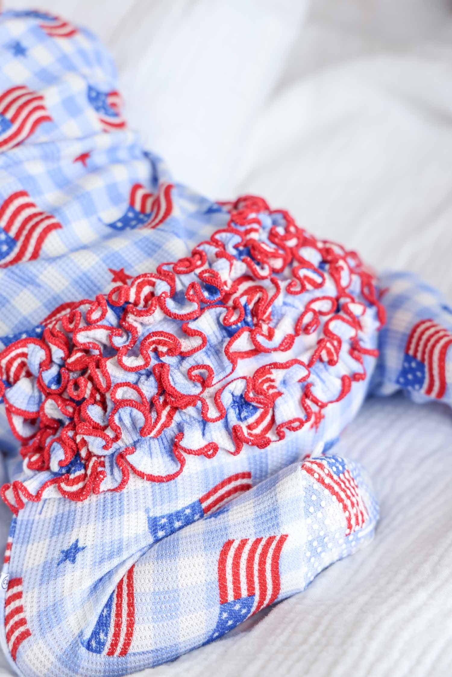 Bamboo Waffle Ruffle Zipper Footie | Star-Spangled Picnic