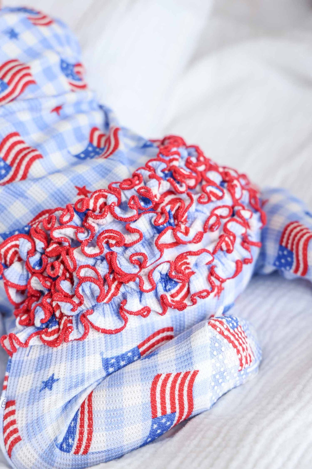 Bamboo Waffle Ruffle Zipper Footie | Star-Spangled Picnic