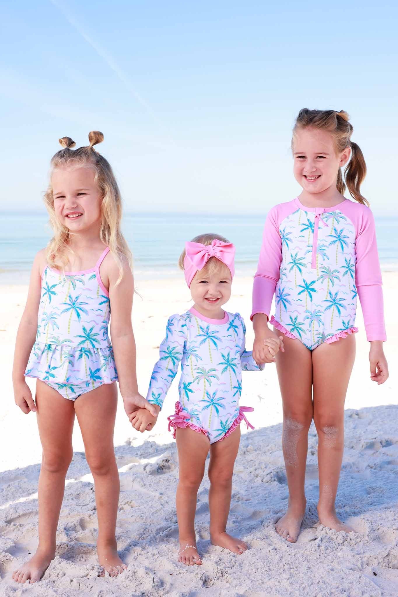 Long Sleeve Rash Guard With Ruffle Bottom | Blue Lagoon