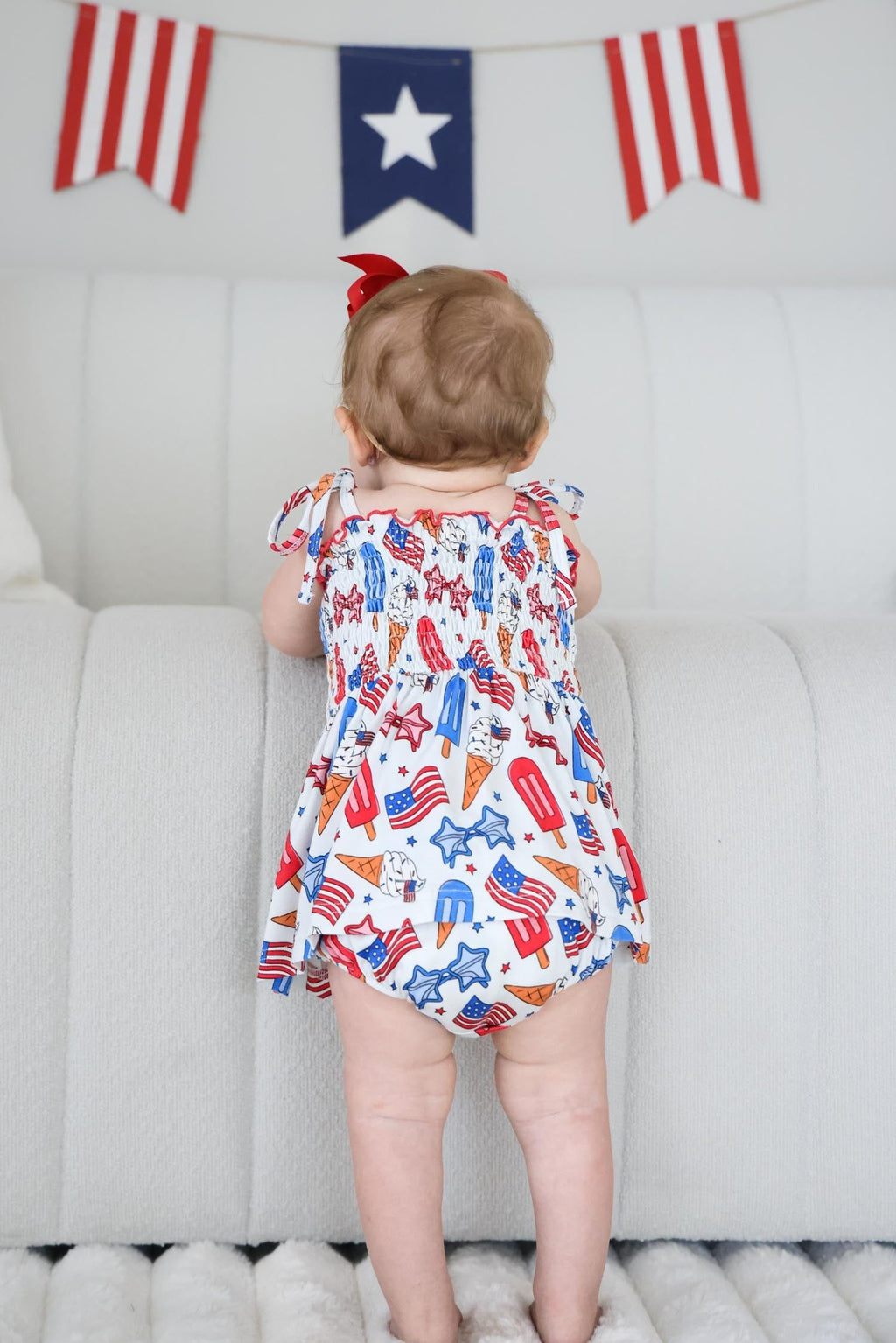 Smocked Twirl Bodysuit | Red, White & Cool