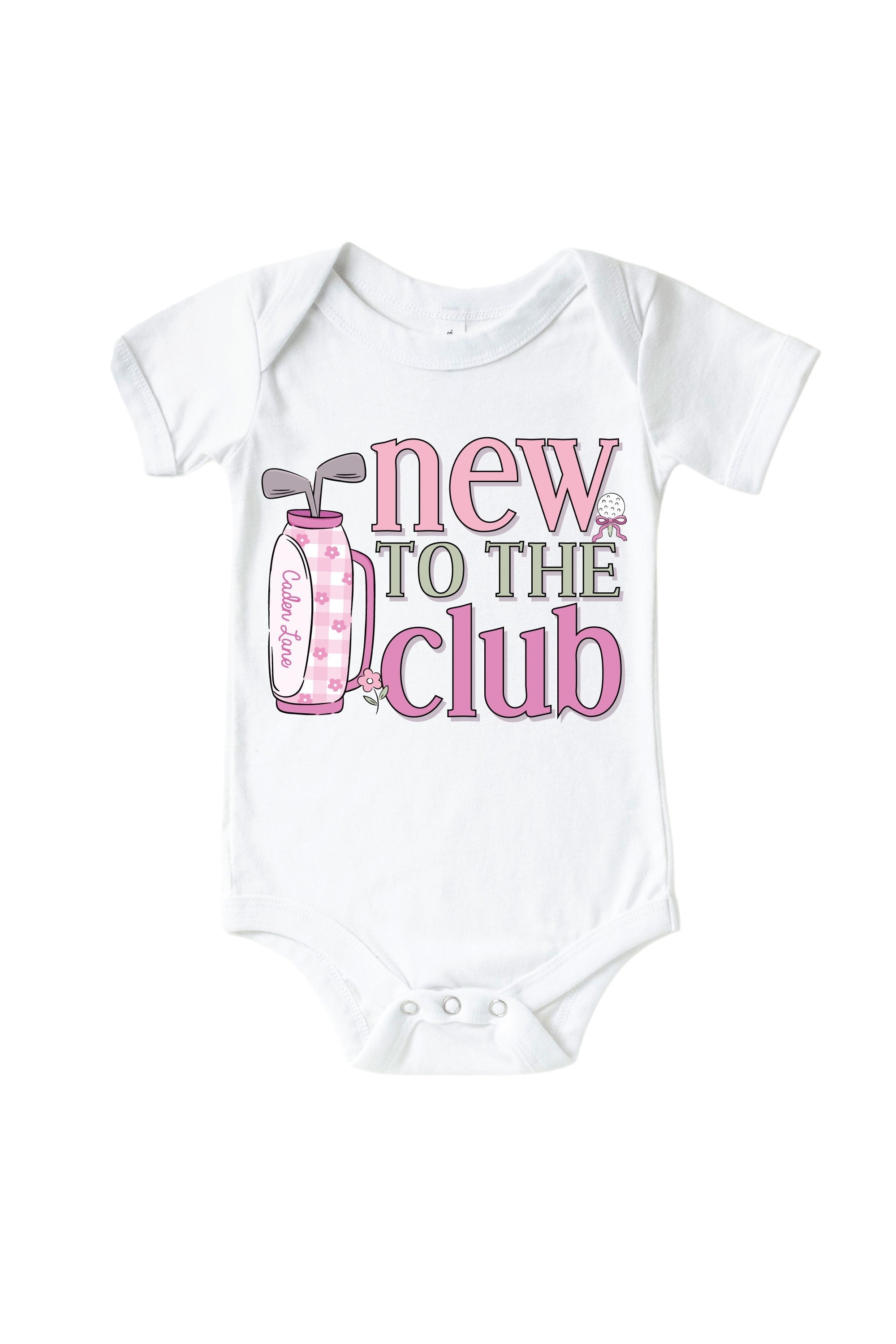 New To The Club Pink Graphic Bodysuit & Kids Tee | White