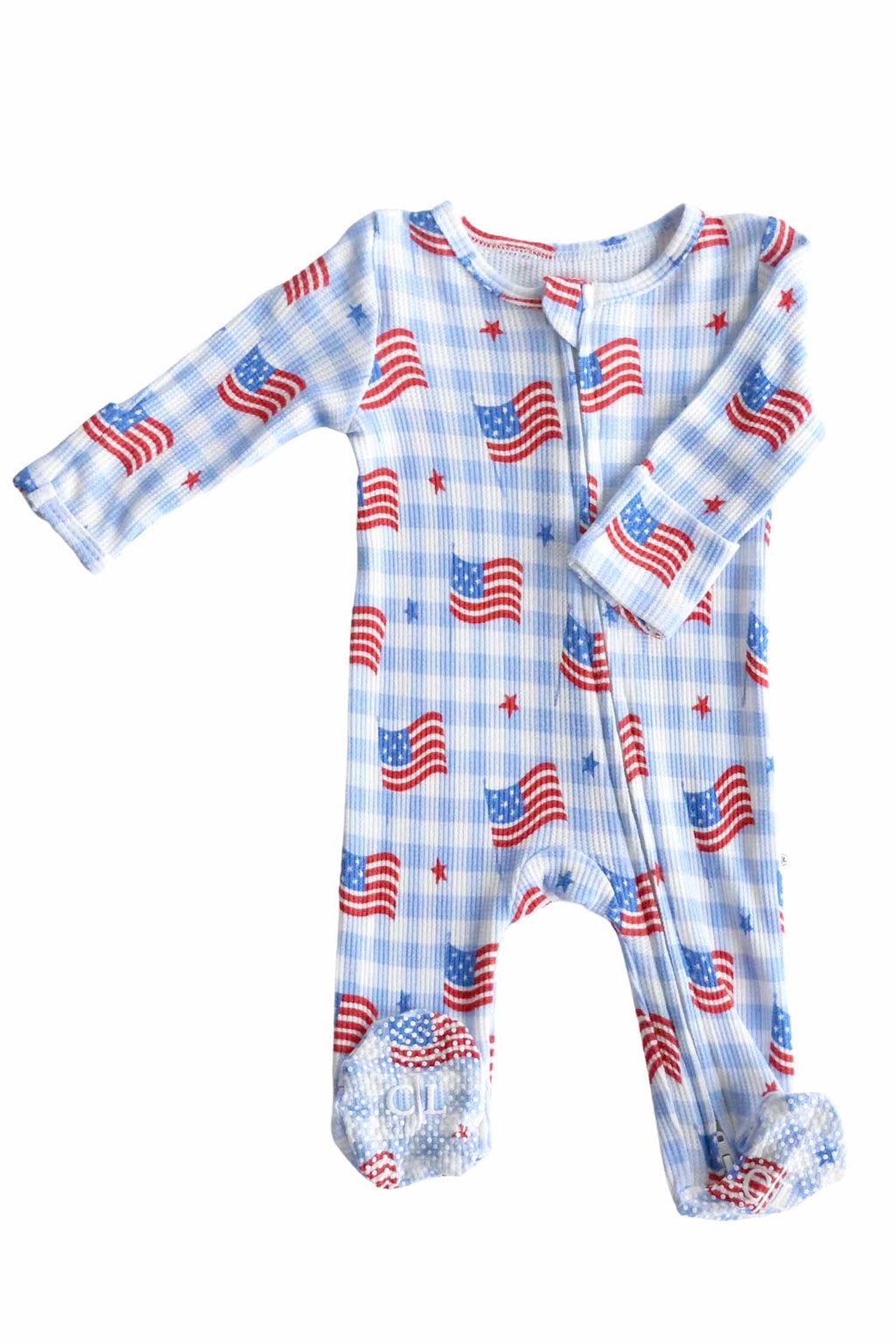 Bamboo Waffle Zipper Footie | Star-Spangled Picnic