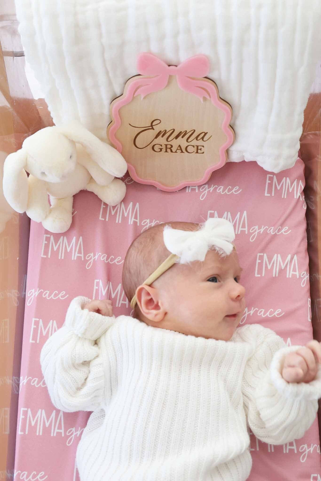 Personalized Wood Announcement | Scalloped Bow