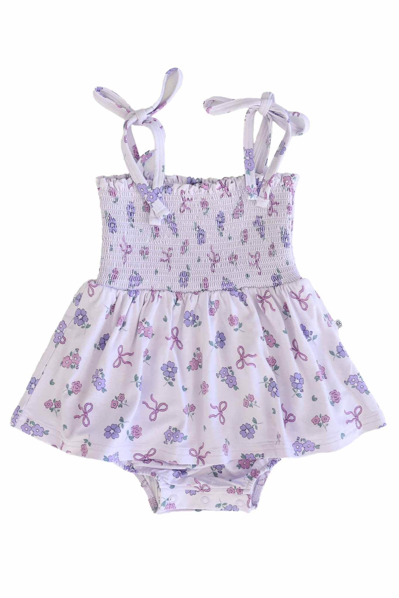 Smocked Twirl Bodysuit | Ribbon & Roses Purple