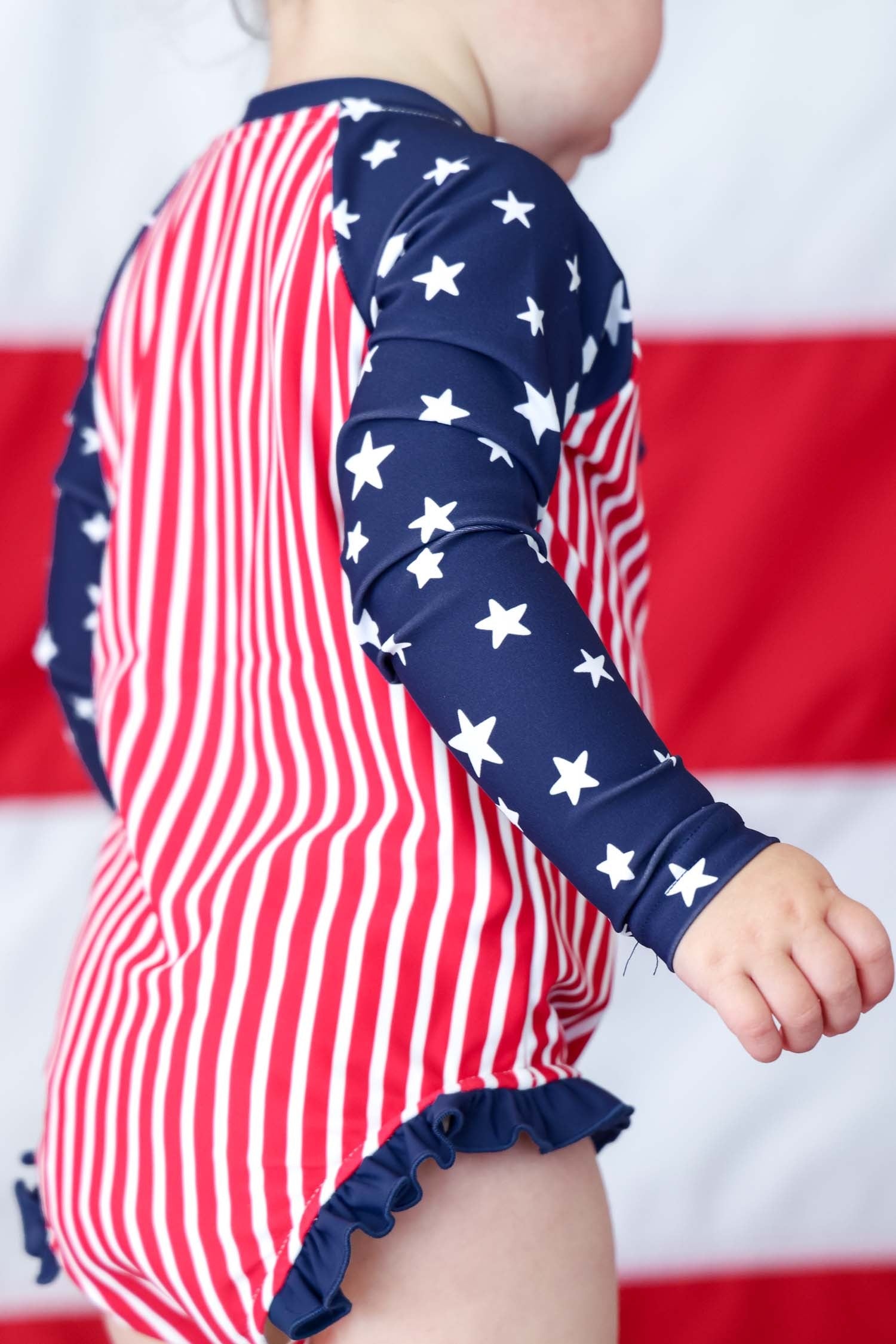 Long Sleeve Rash Guard with Front Zipper | Stars & Stripes Party