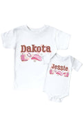 Personalized Rodeo Dreams Pink Graphic Bodysuit & Kids Tee | White
