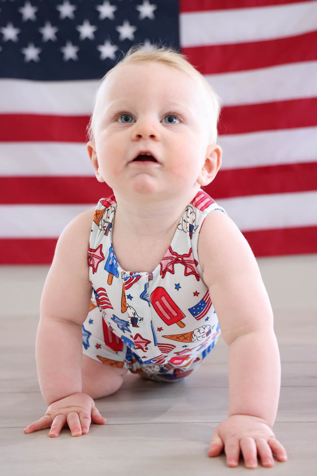 Sleeveless Snap Romper | Red, White & Cool
