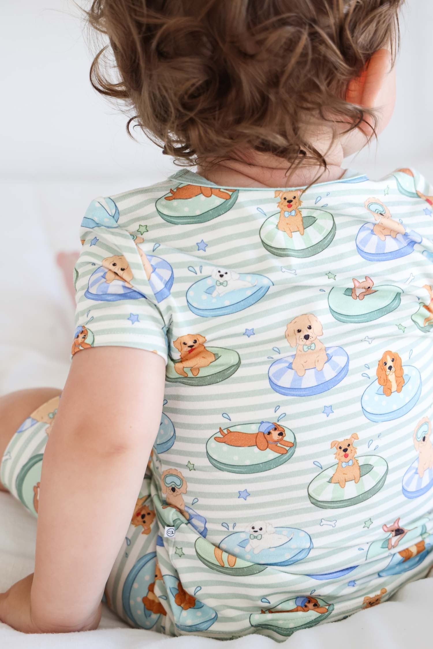 Two Piece Short Pajama Set | Poolside Pups Blue