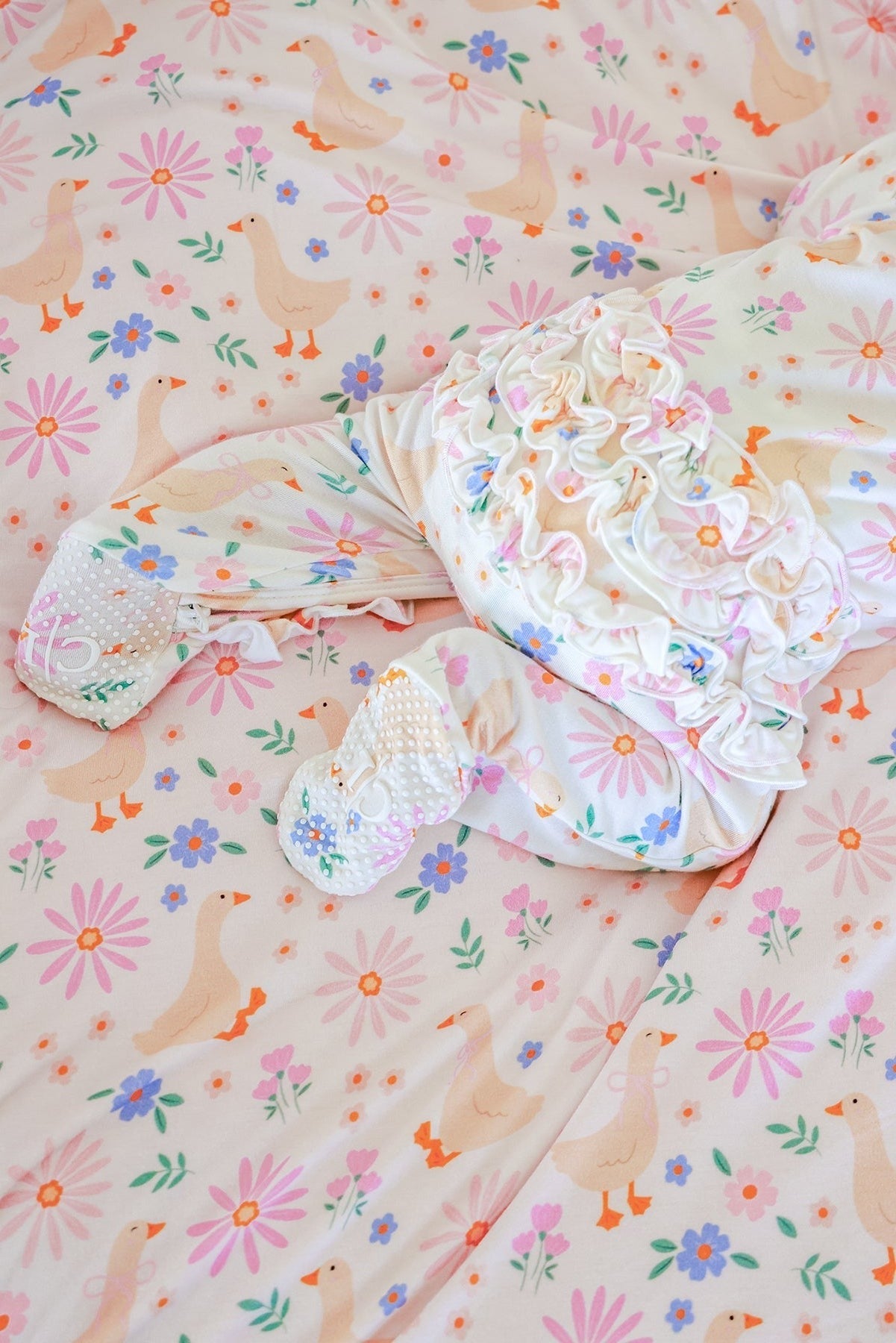 Ruffle Bamboo Zipper Footie | Loosey Goose