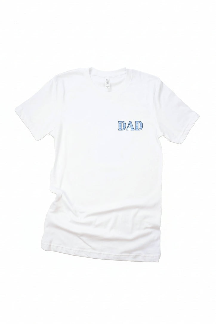 Blue Seersucker Dad Graphic Tee | White