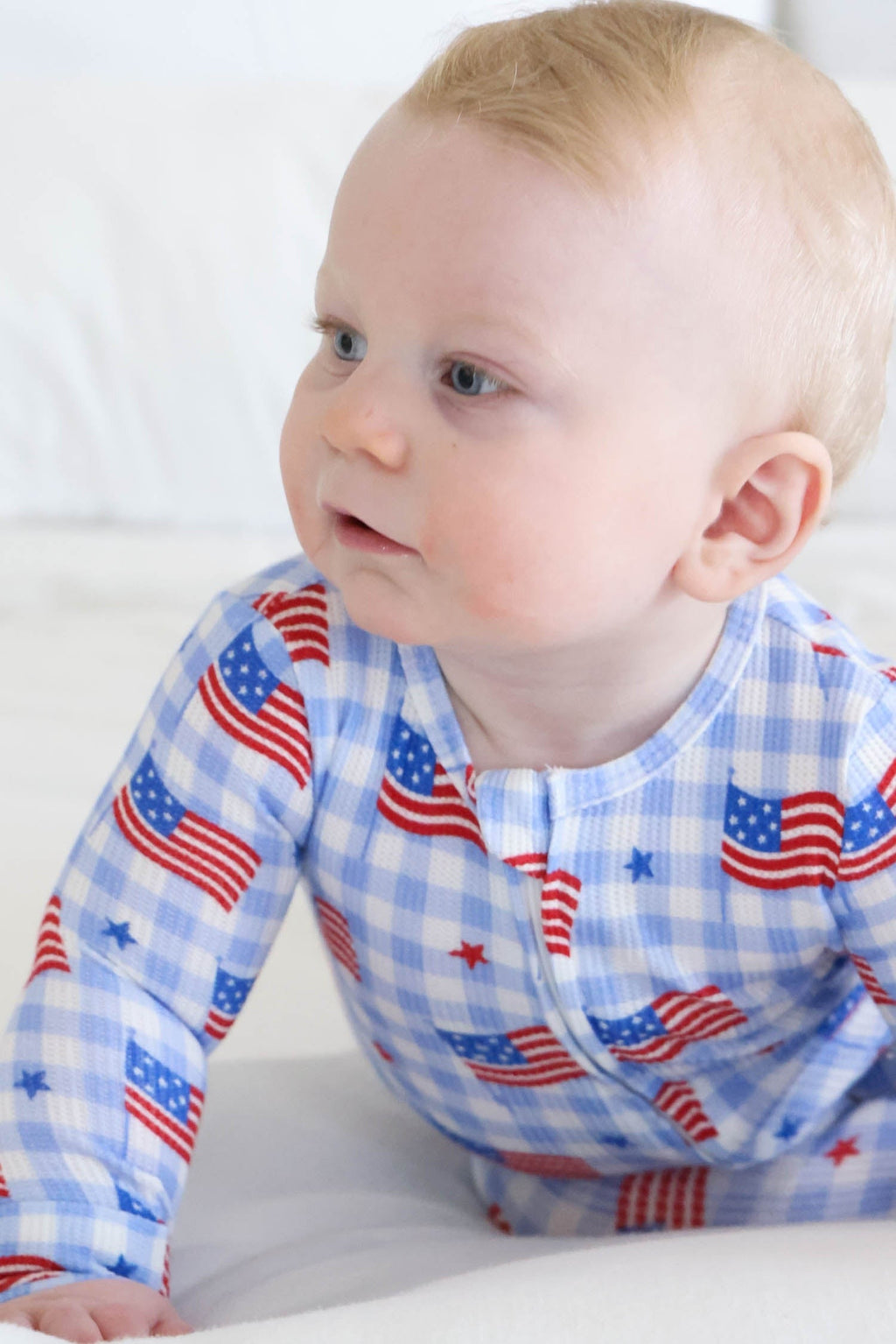 Bamboo Waffle Zipper Footie | Star-Spangled Picnic