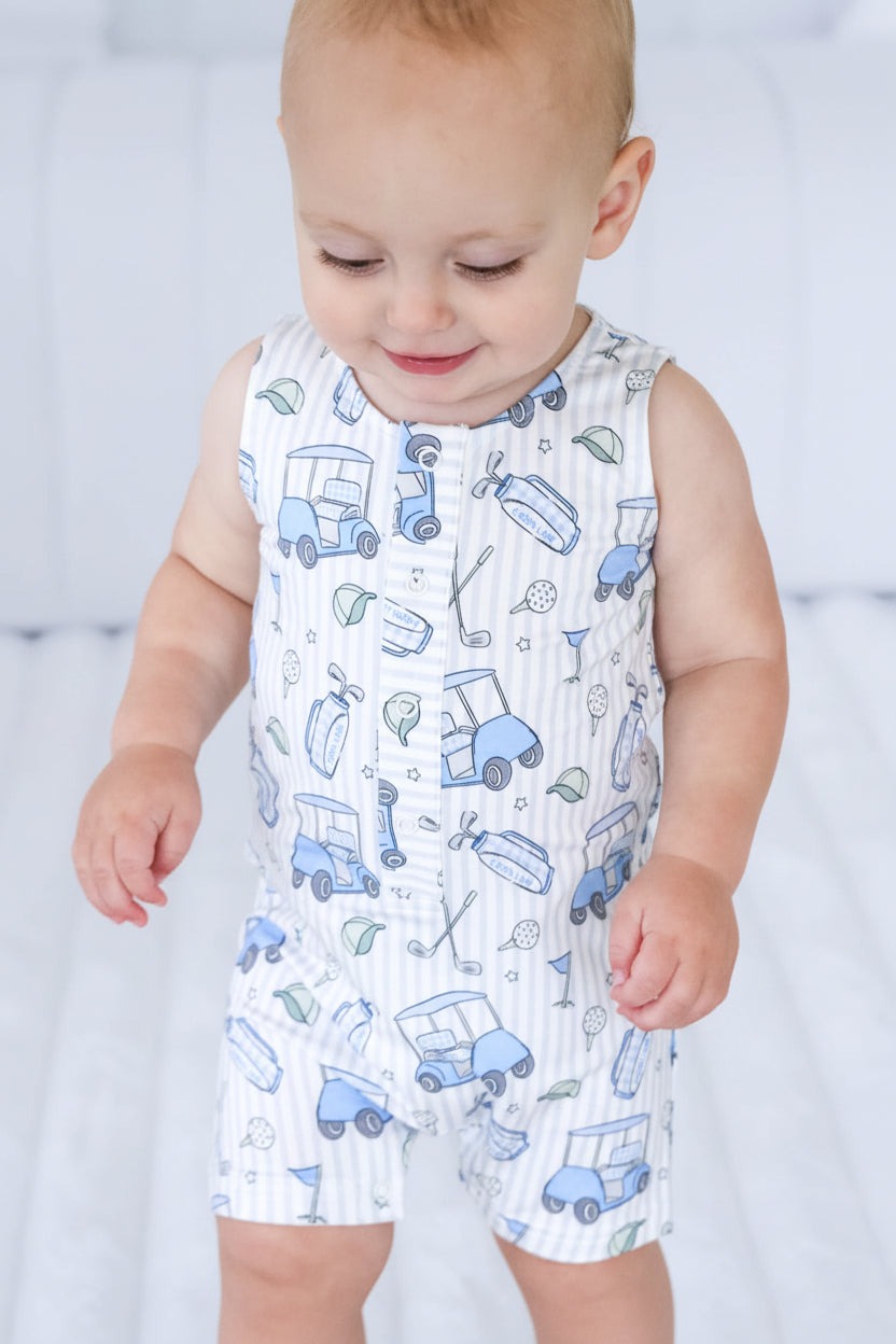 Sleeveless Snap Romper | Caddie Crew Blue