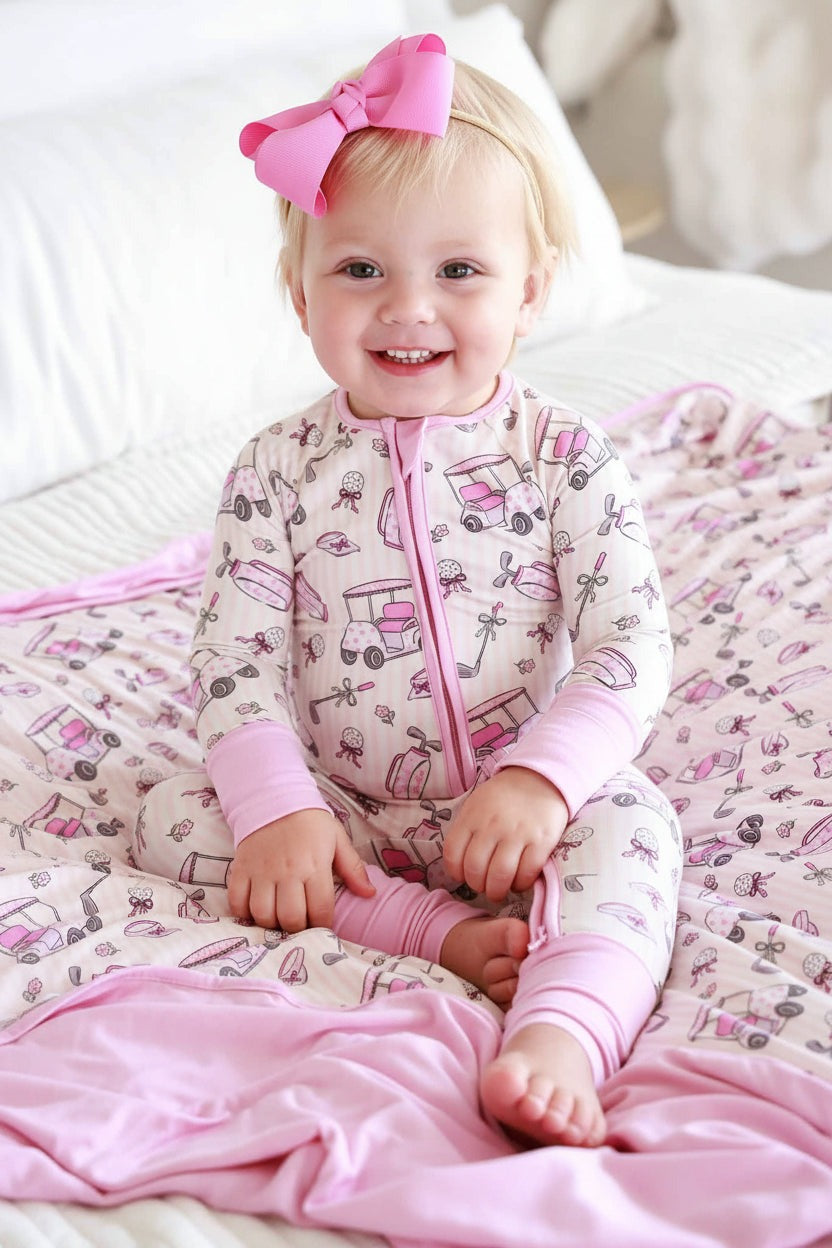Convertible Bamboo Zip Romper | Caddie Crew Pink