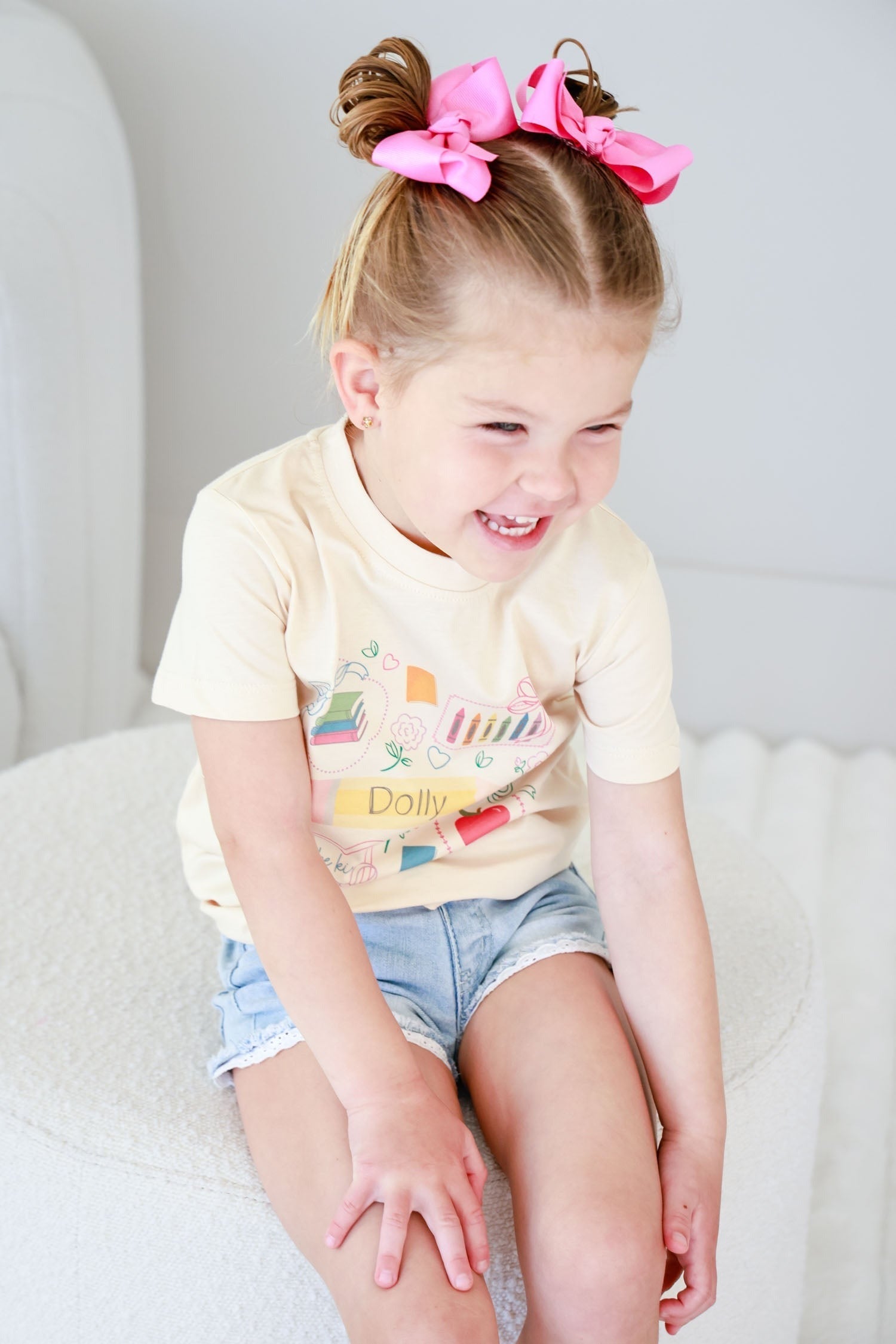 Personalized School Frames Kids Graphic Tee | Natural