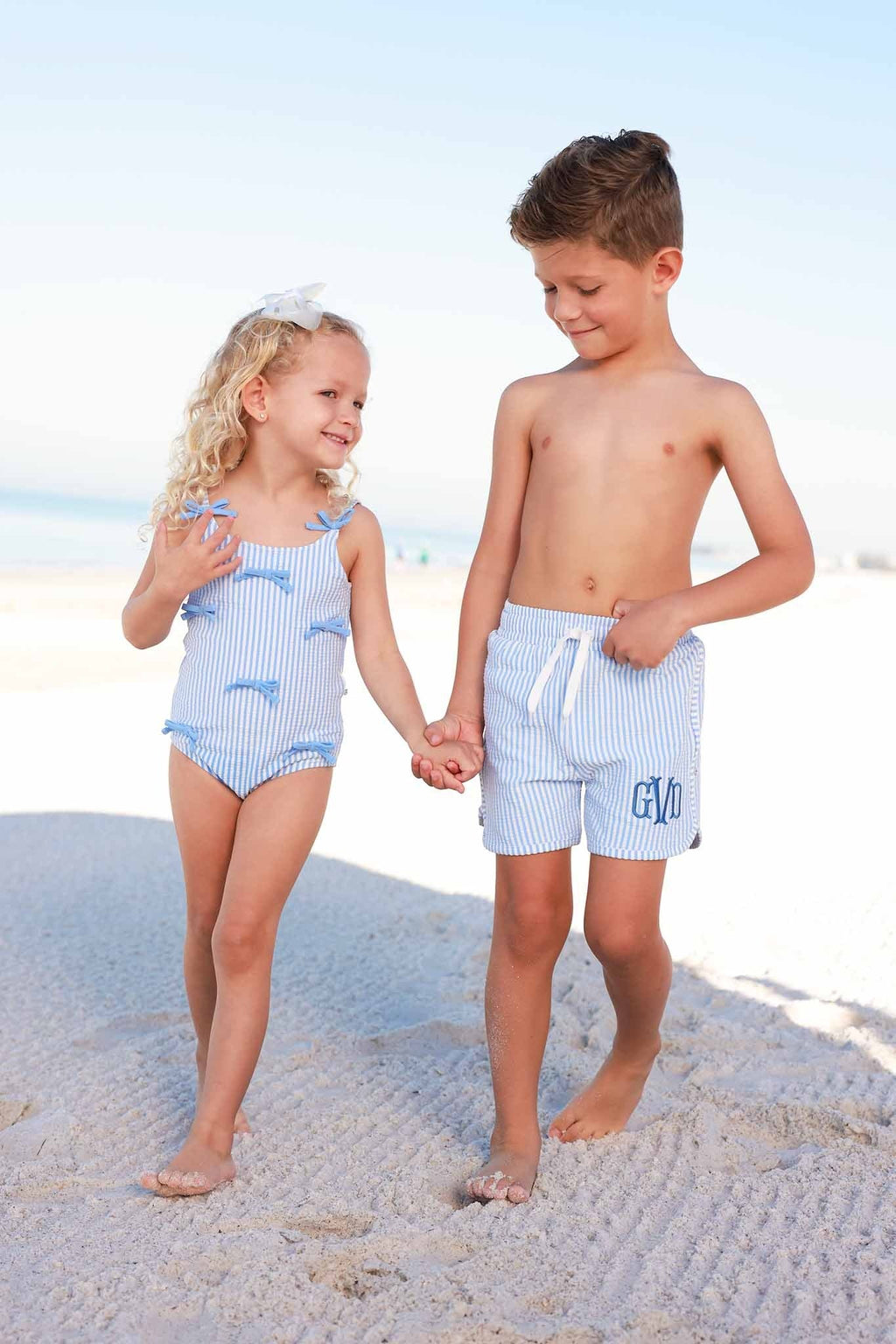 Tiny Bows One Piece | Seersucker Blue