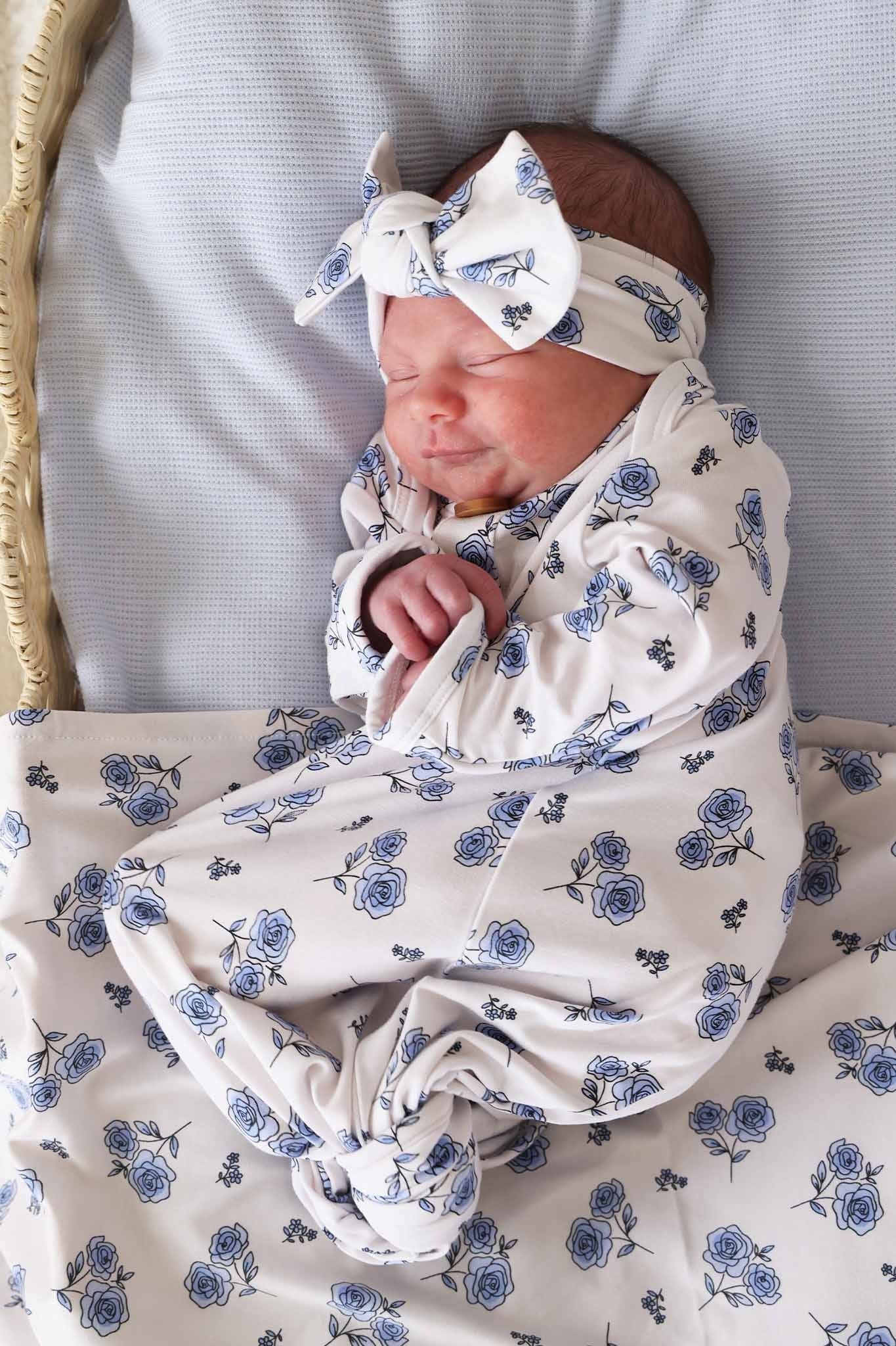 Sapphire Garden Newborn Baby Knot Gown & Hat Set
