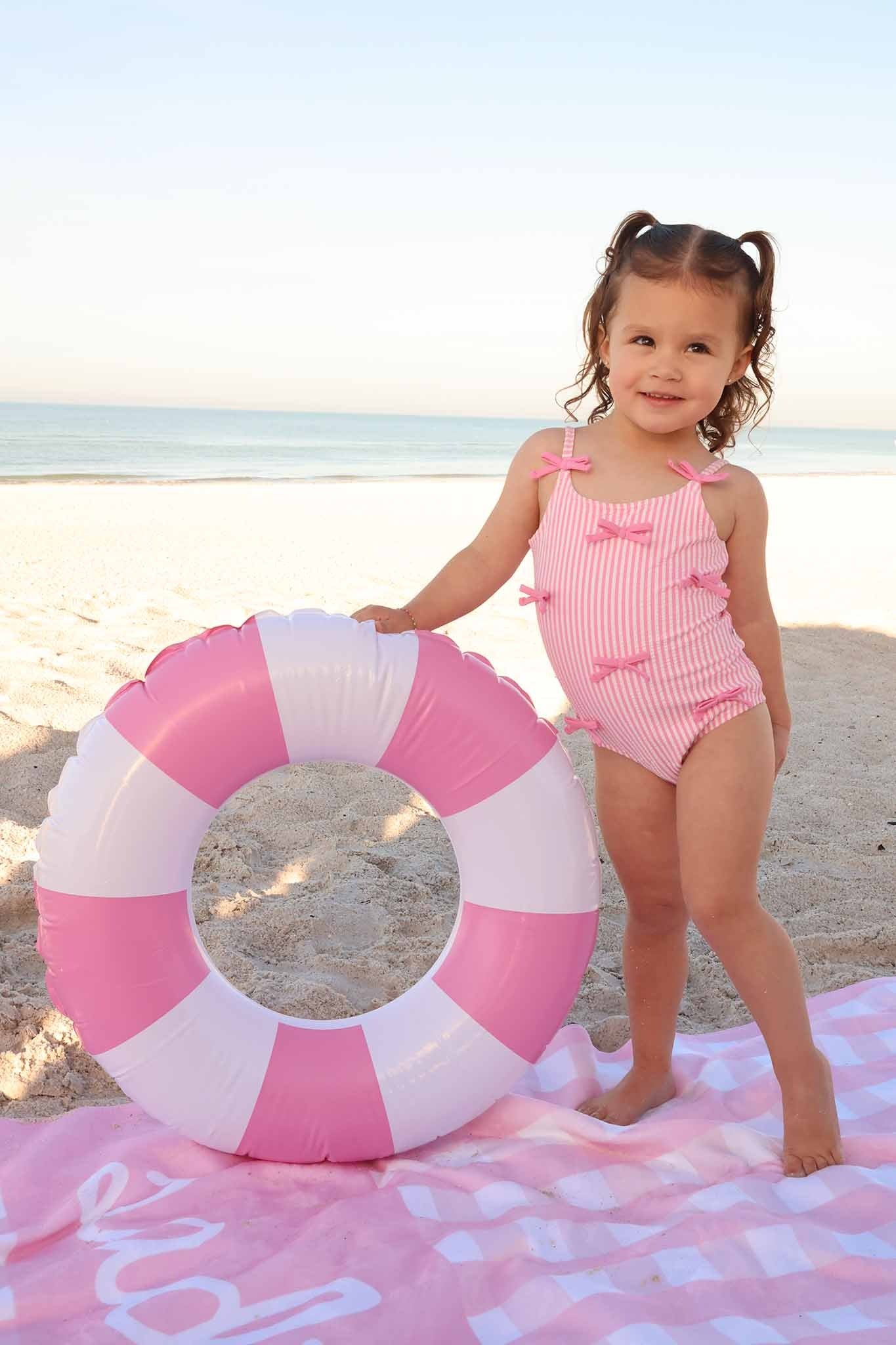 Tiny Bows One Piece | Seersucker Dusty Pink
