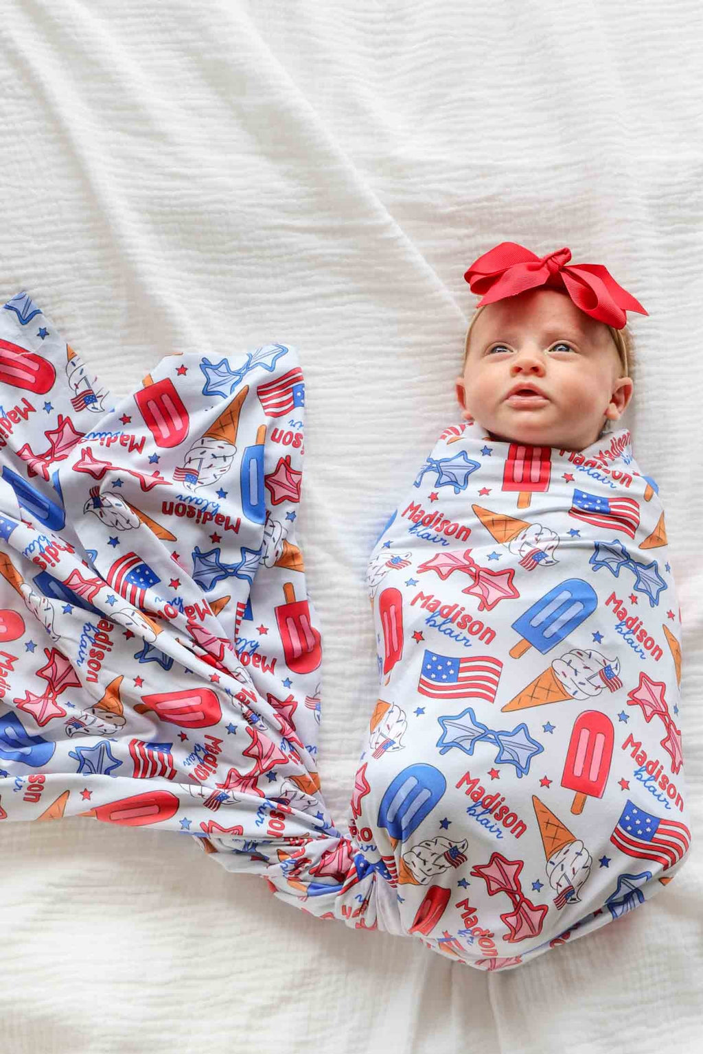 Personalized Swaddle Blanket | Red, White & Cool