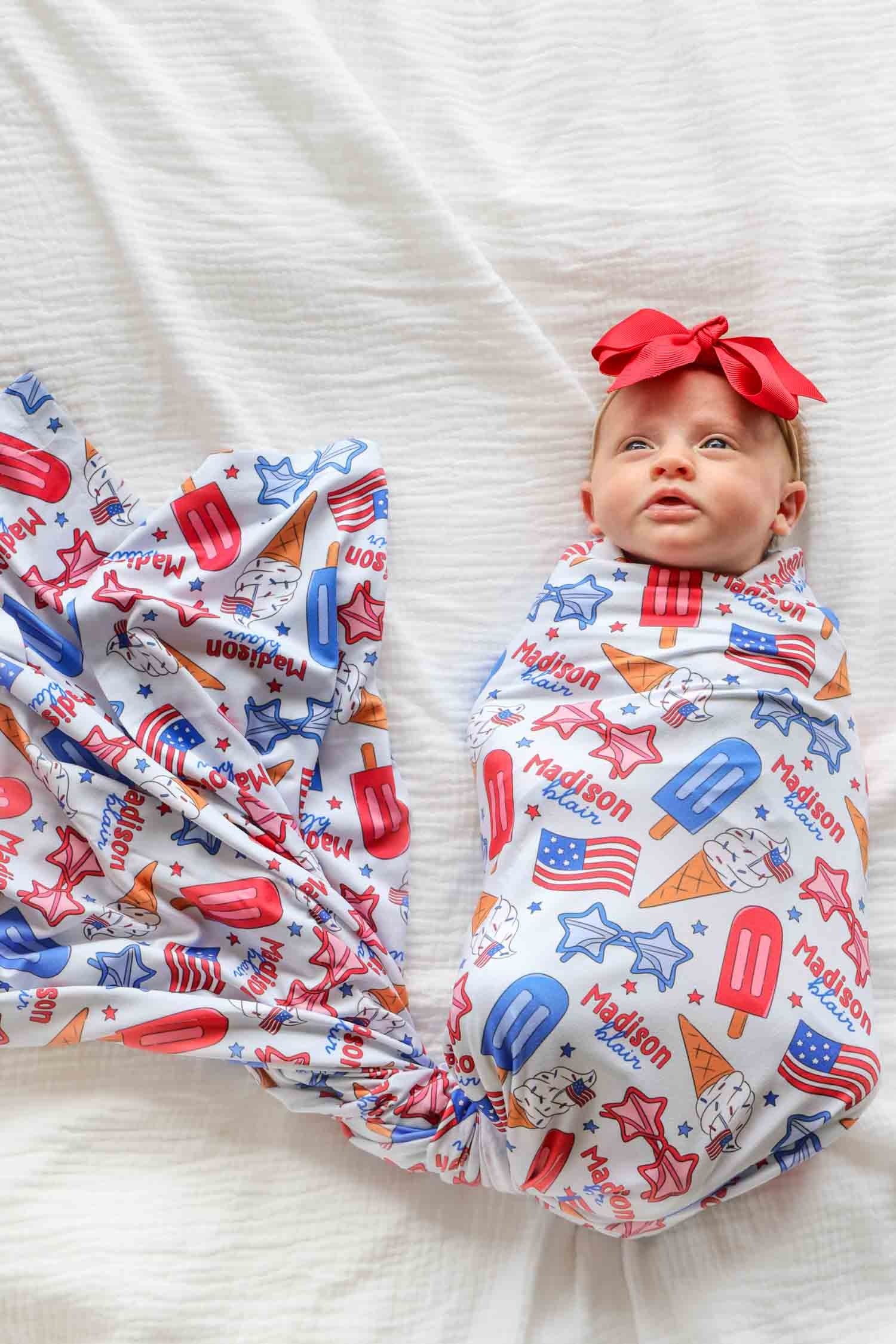 Personalized Swaddle Blanket | Red, White & Cool