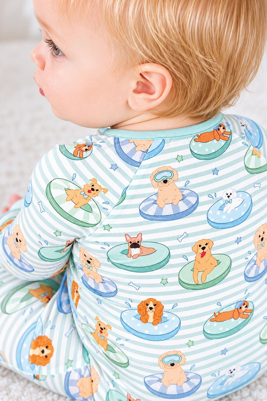 Convertible Bamboo Zip Romper | Poolside Pups Blue