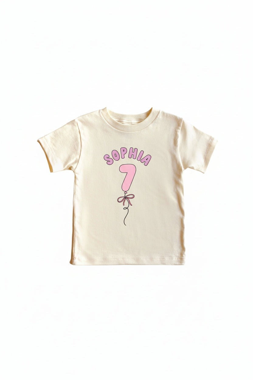 Personalized Pink Birthday Graphic Bodysuit & Kids Tee | Natural