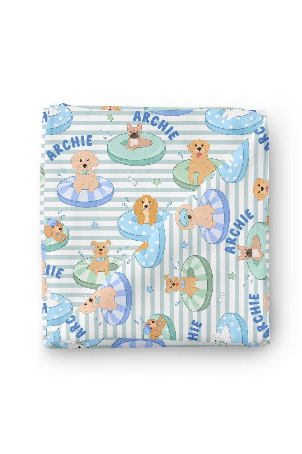Personalized Swaddle Blanket | Poolside Pups Blue