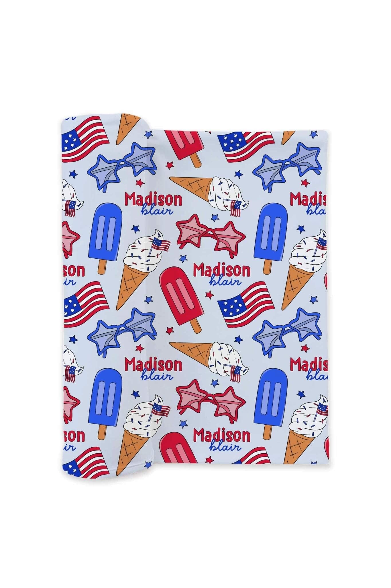 Personalized Swaddle Blanket | Red, White & Cool