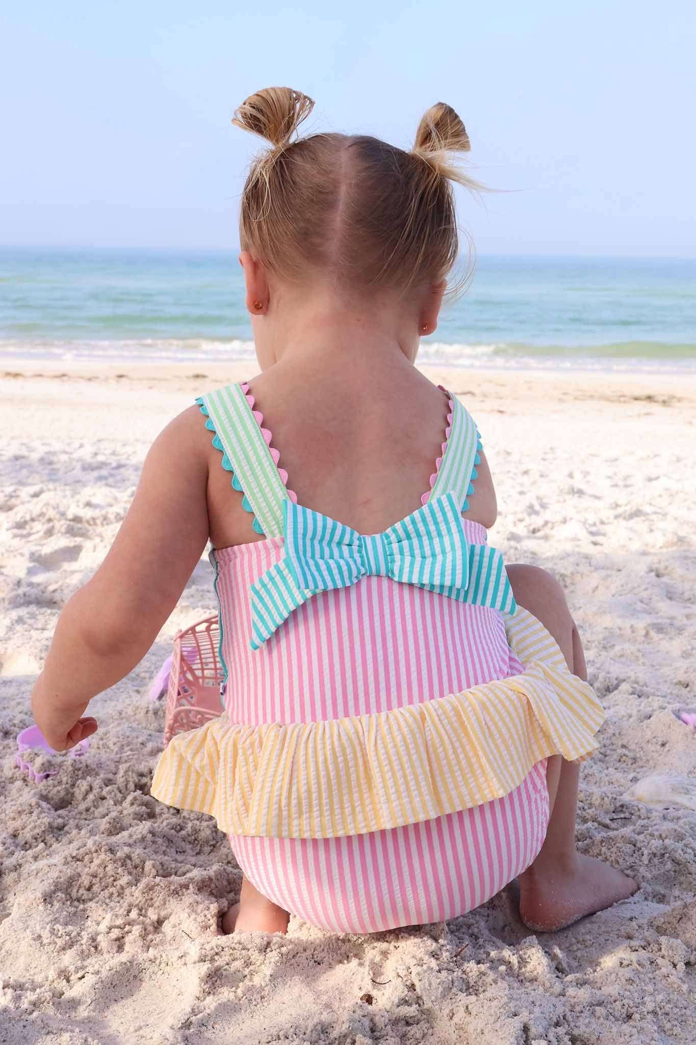 One-Piece Skirt with Bow Back | Multicolor Seersucker Wholesale