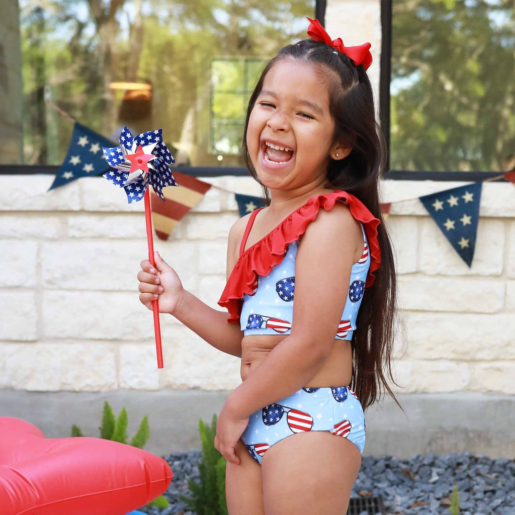 One Shoulder Ruffle Bikini | Patriotic Summer