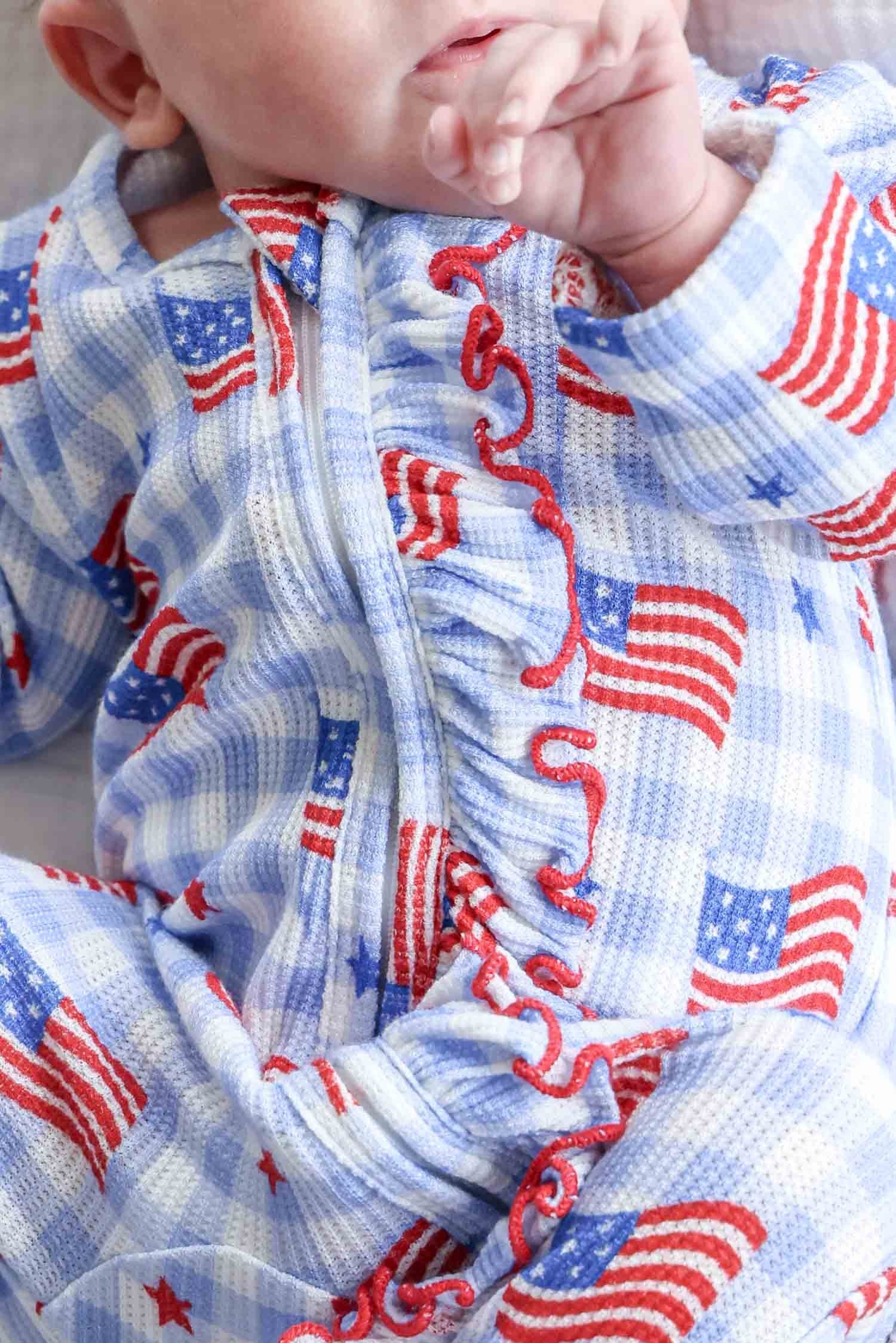 Bamboo Waffle Ruffle Zipper Footie | Star-Spangled Picnic
