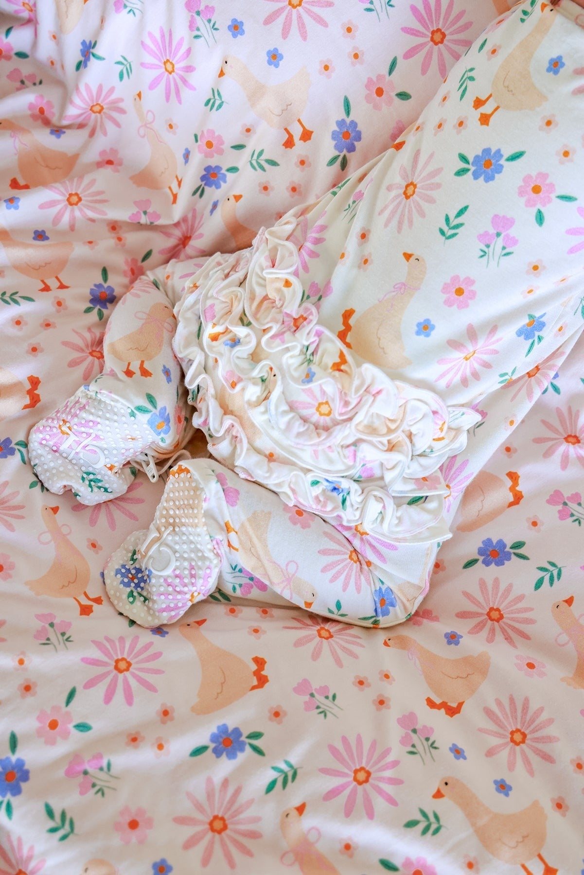 Ruffle Bamboo Zipper Footie | Loosey Goose