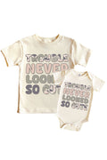 Cute Trouble Graphic Bodysuit & Kids Tee | Natural