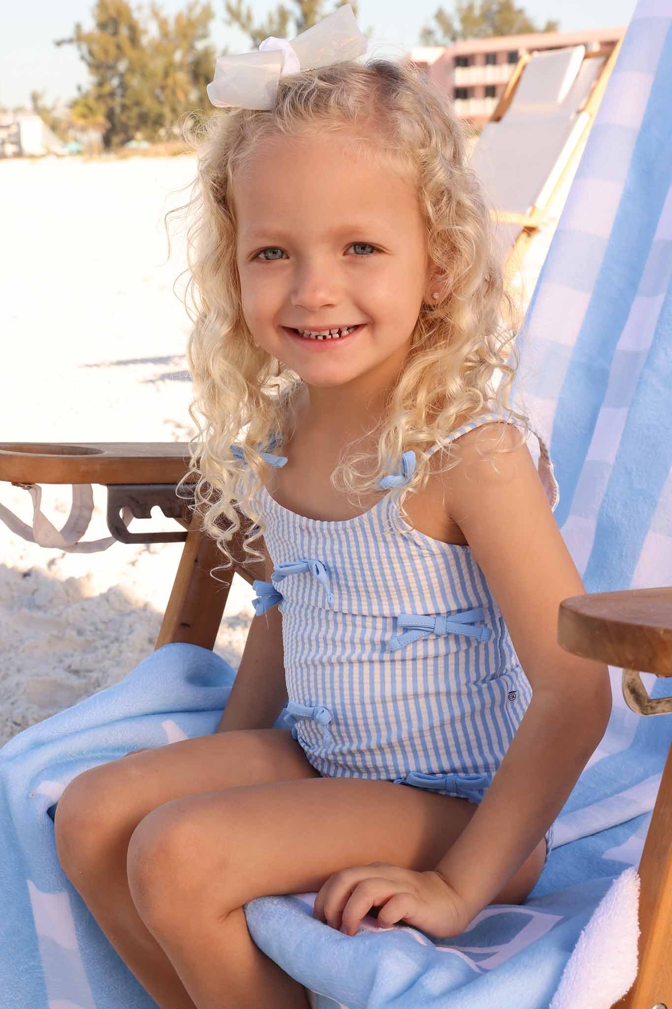 Tiny Bows One Piece | Seersucker Blue