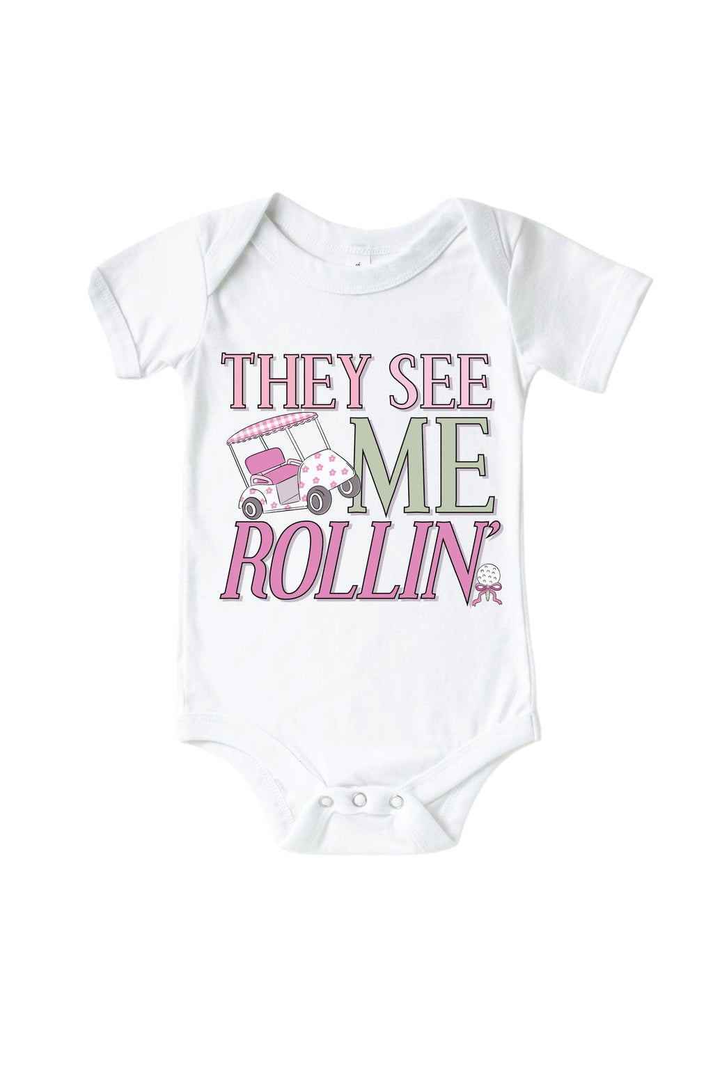 They See Me Rollin' Pink Graphic Bodysuit & Kids Tee | White