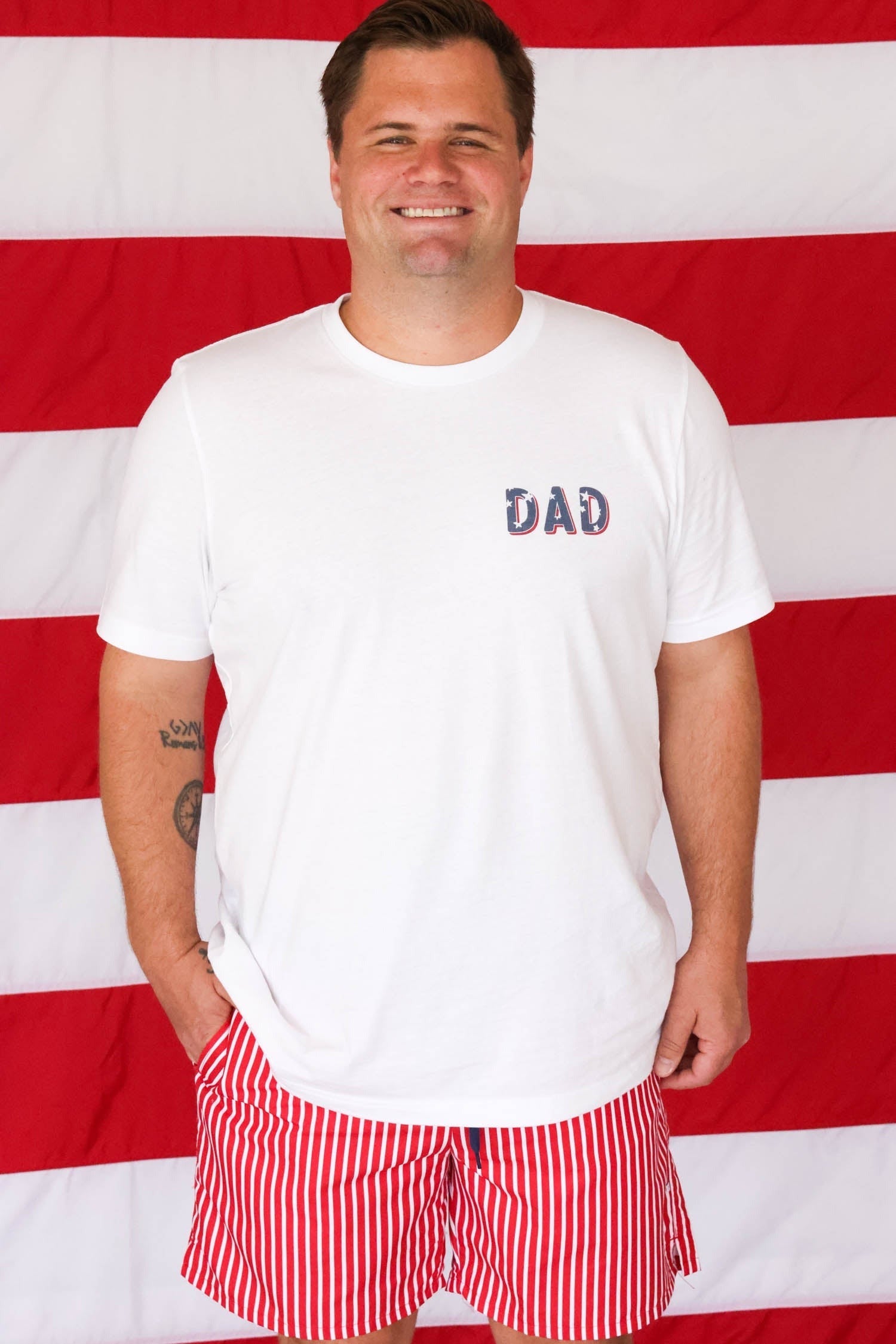 Stars & Stripes Party Dad Graphic Tee | White