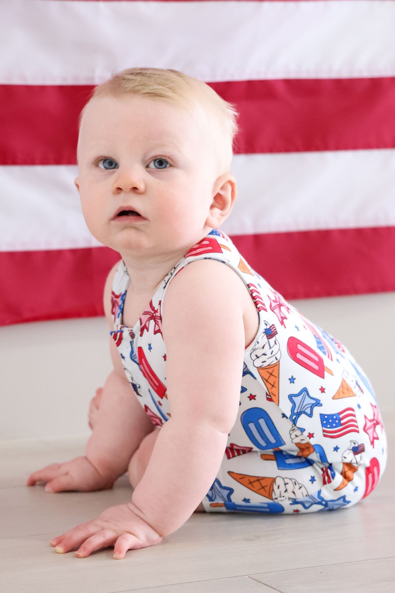 Sleeveless Snap Romper | Red, White & Cool