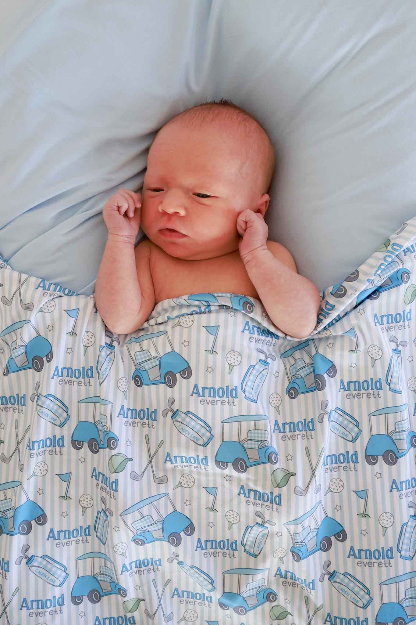 Personalized Swaddle Blanket | Caddie Crew Blue