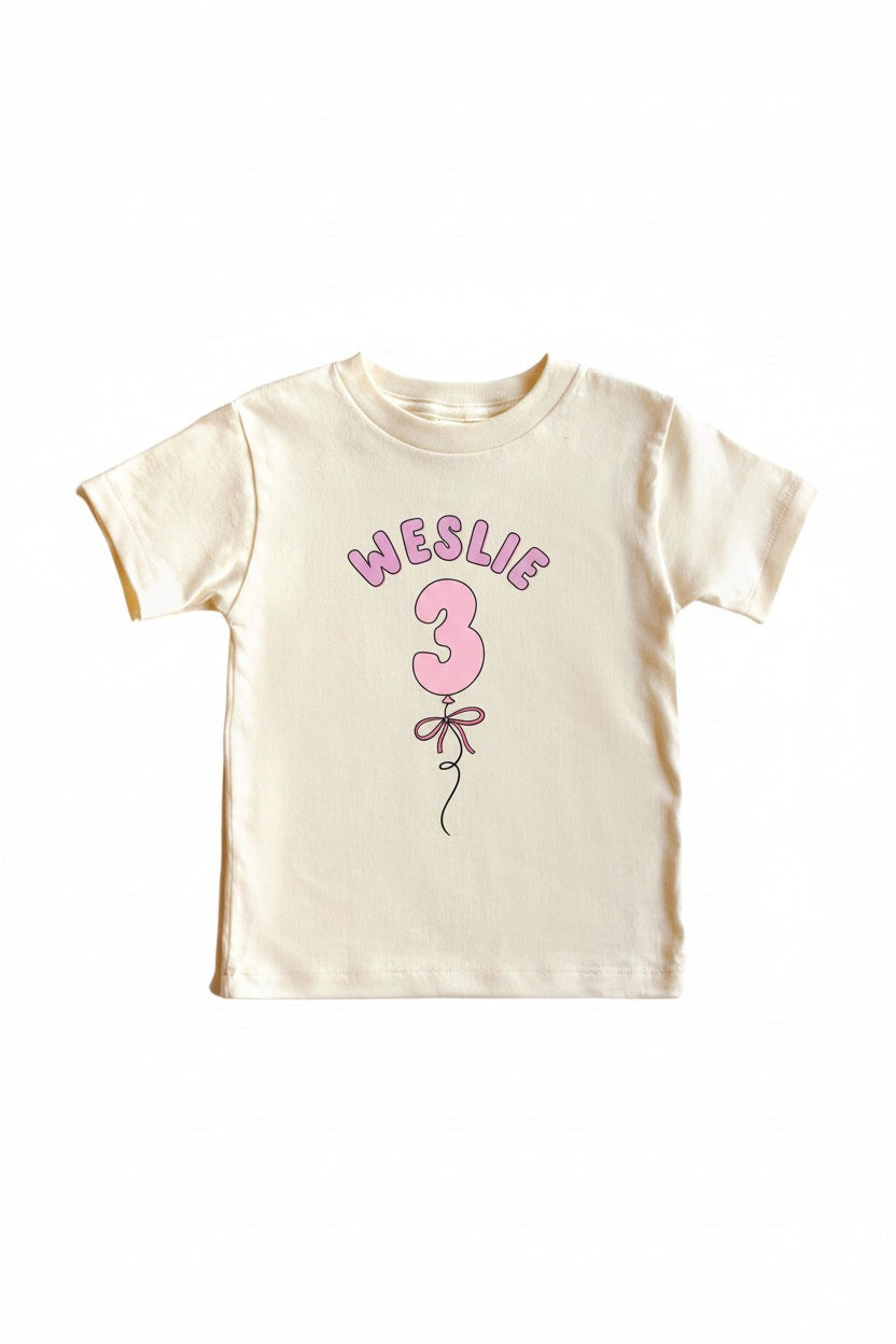 Personalized Pink Birthday Graphic Bodysuit & Kids Tee | Natural