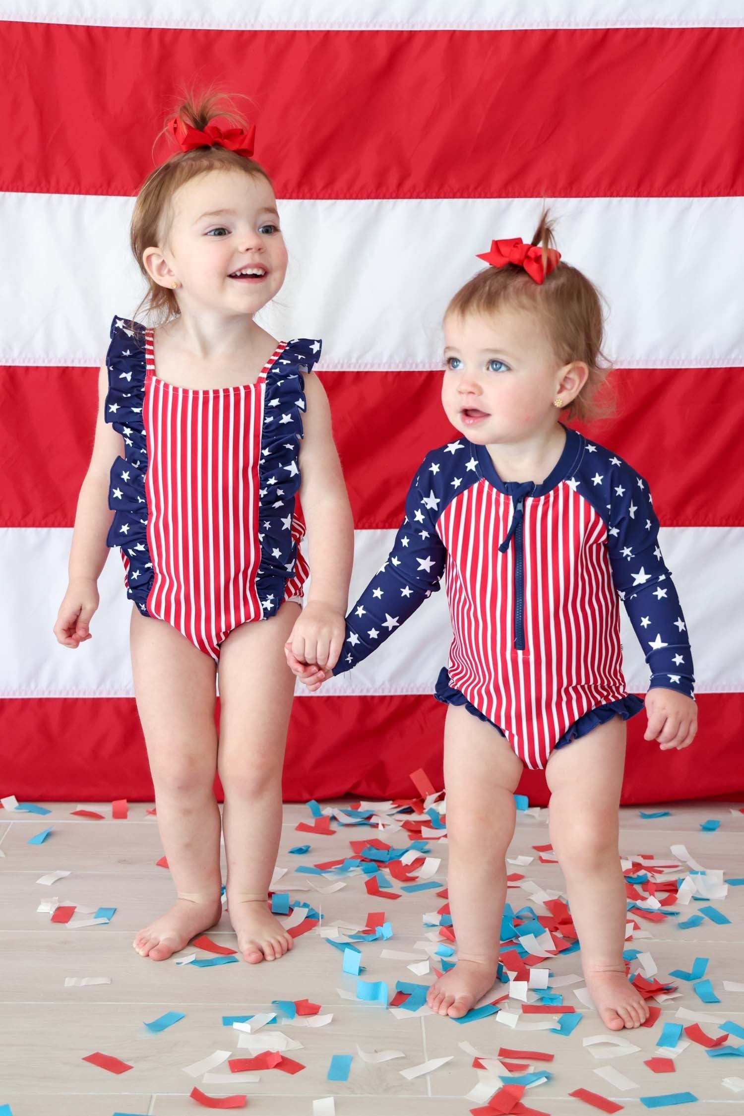 Double Ruffle Bow Back One Piece | Stars & Stripes Party