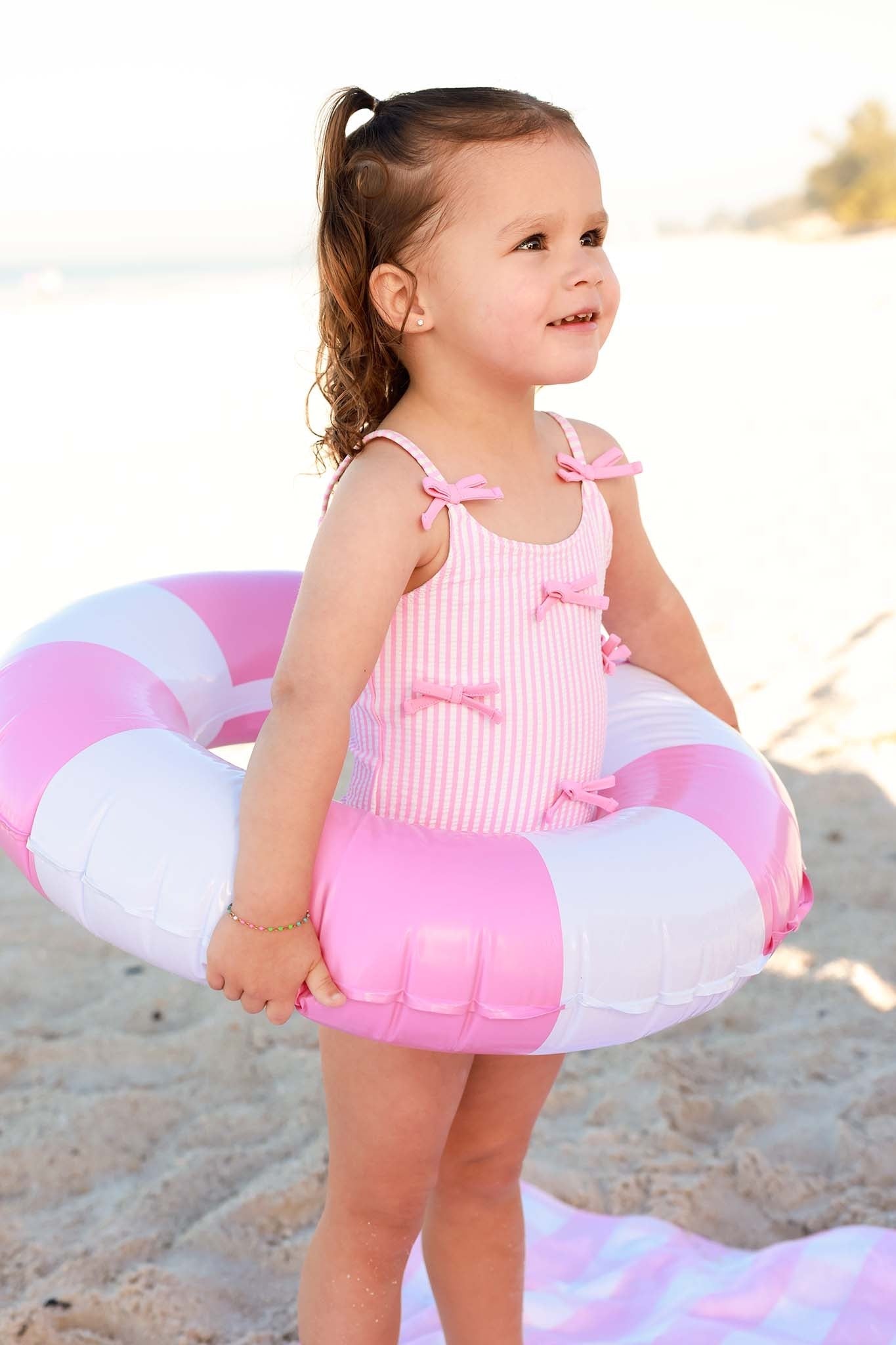 Tiny Bows One Piece | Seersucker Dusty Pink