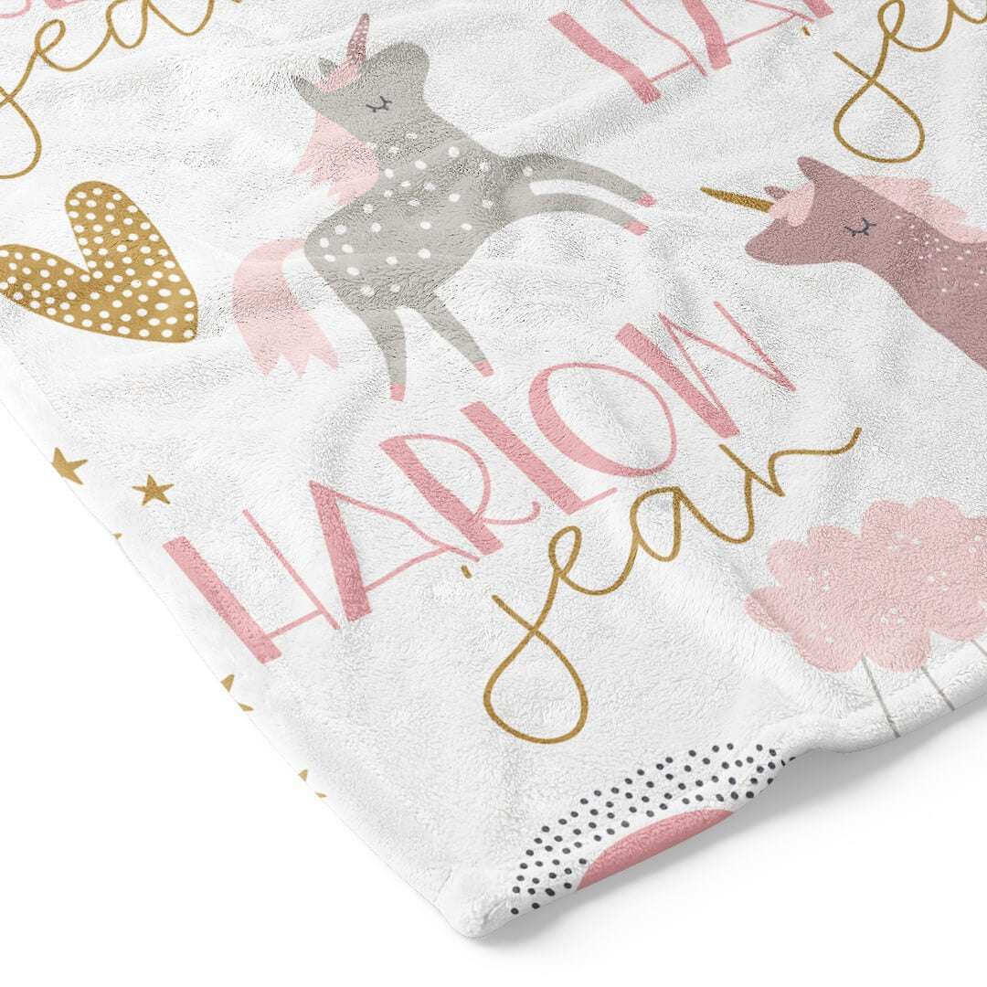 Unicorn & Rainbow Party Personalized Toddler Blanket