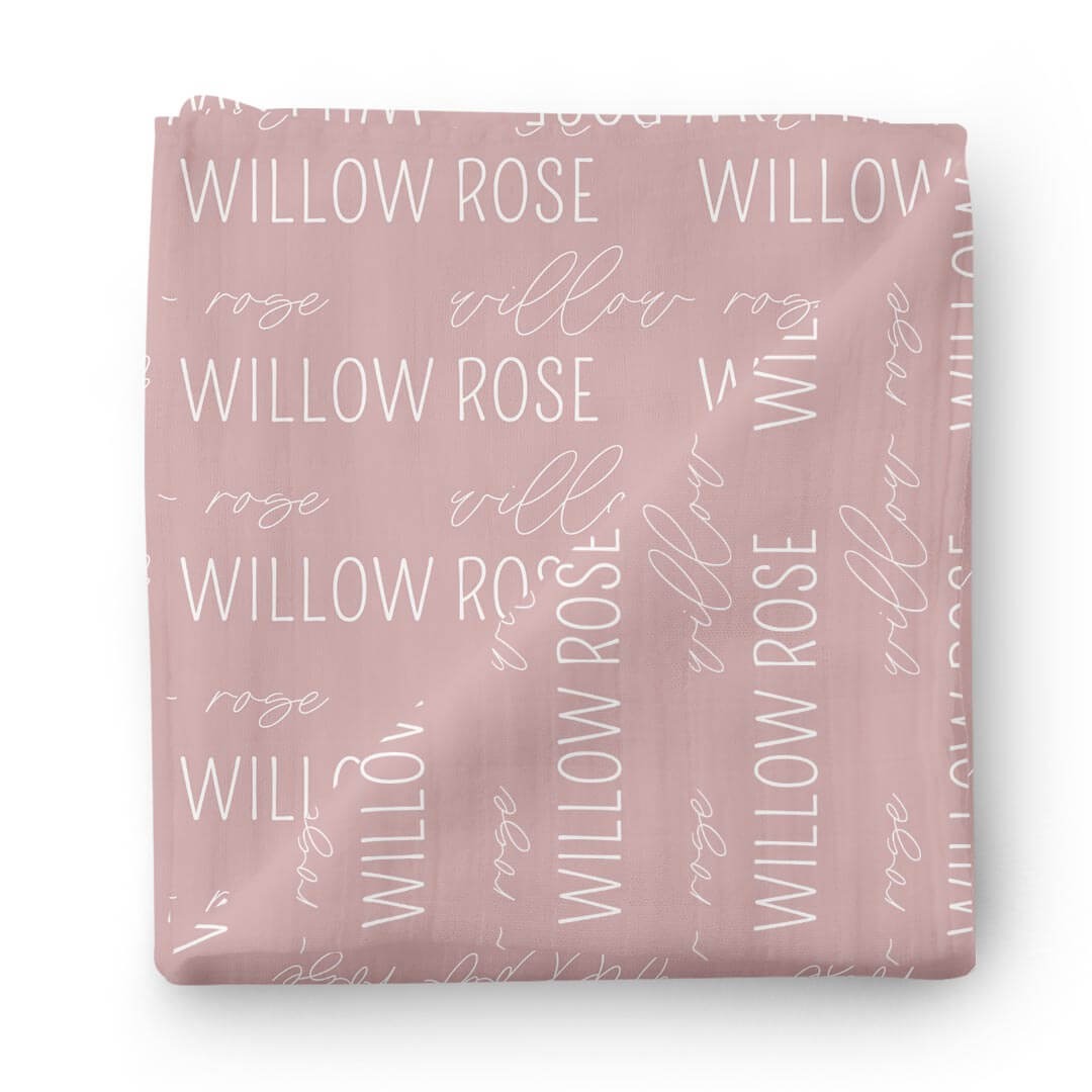 Personalized Mauve Baby Name Swaddle Blanket - Block & Script