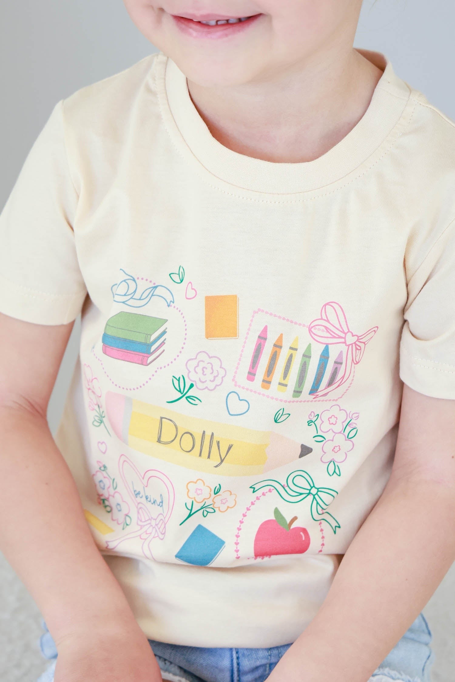 Personalized School Frames Kids Graphic Tee | Natural
