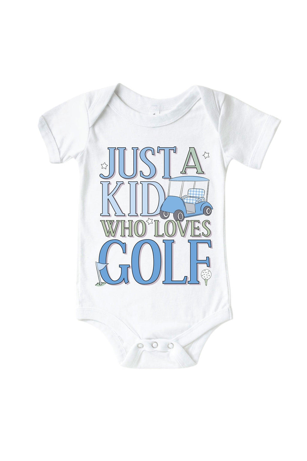 A Kid With Golf Love Blue Graphic Bodysuit & Kids Tee | White