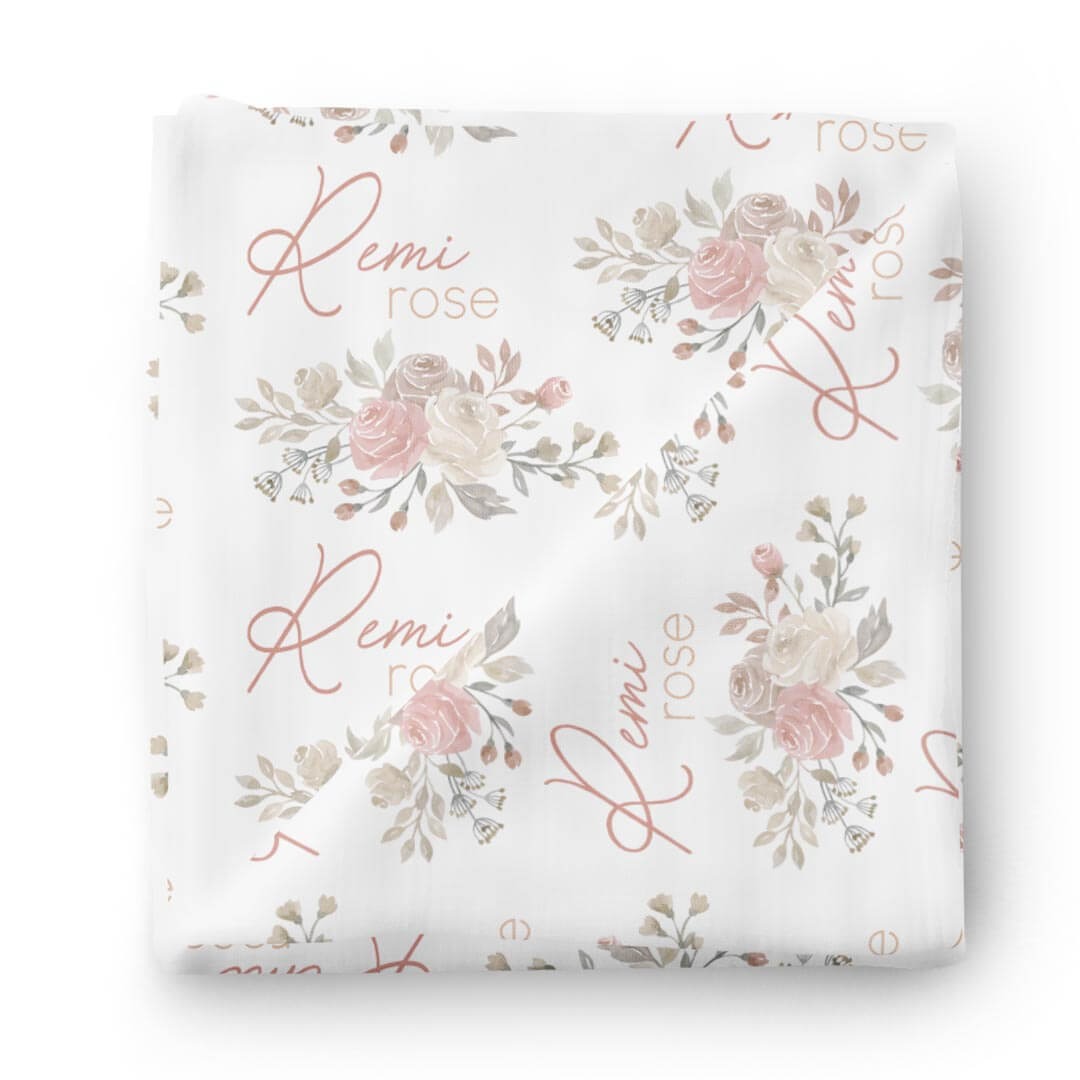 Remi's Rose Vines Personalized Baby Name Swaddle Blanket